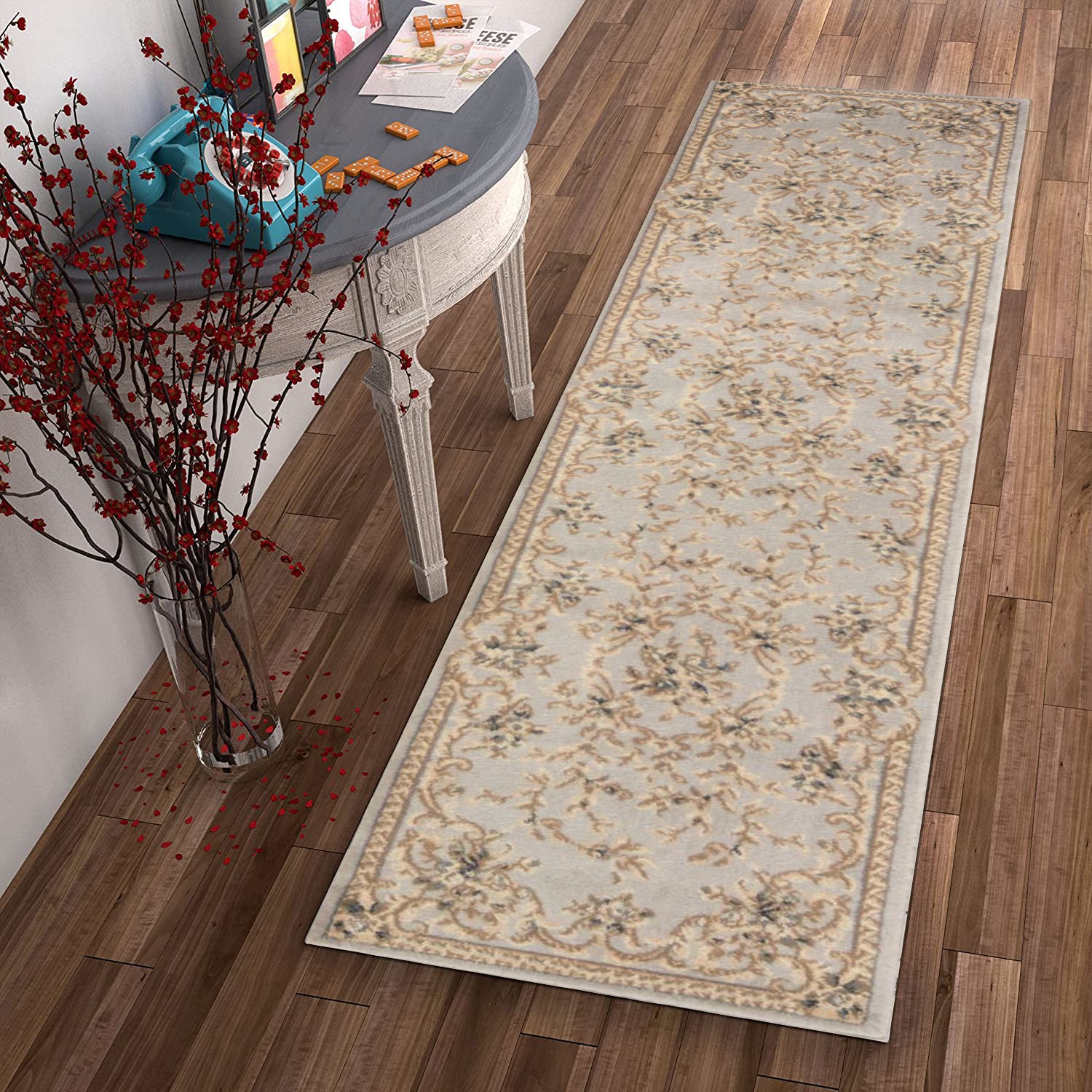 2' x 7' Runner Polypropylene Light Grey Area Rug