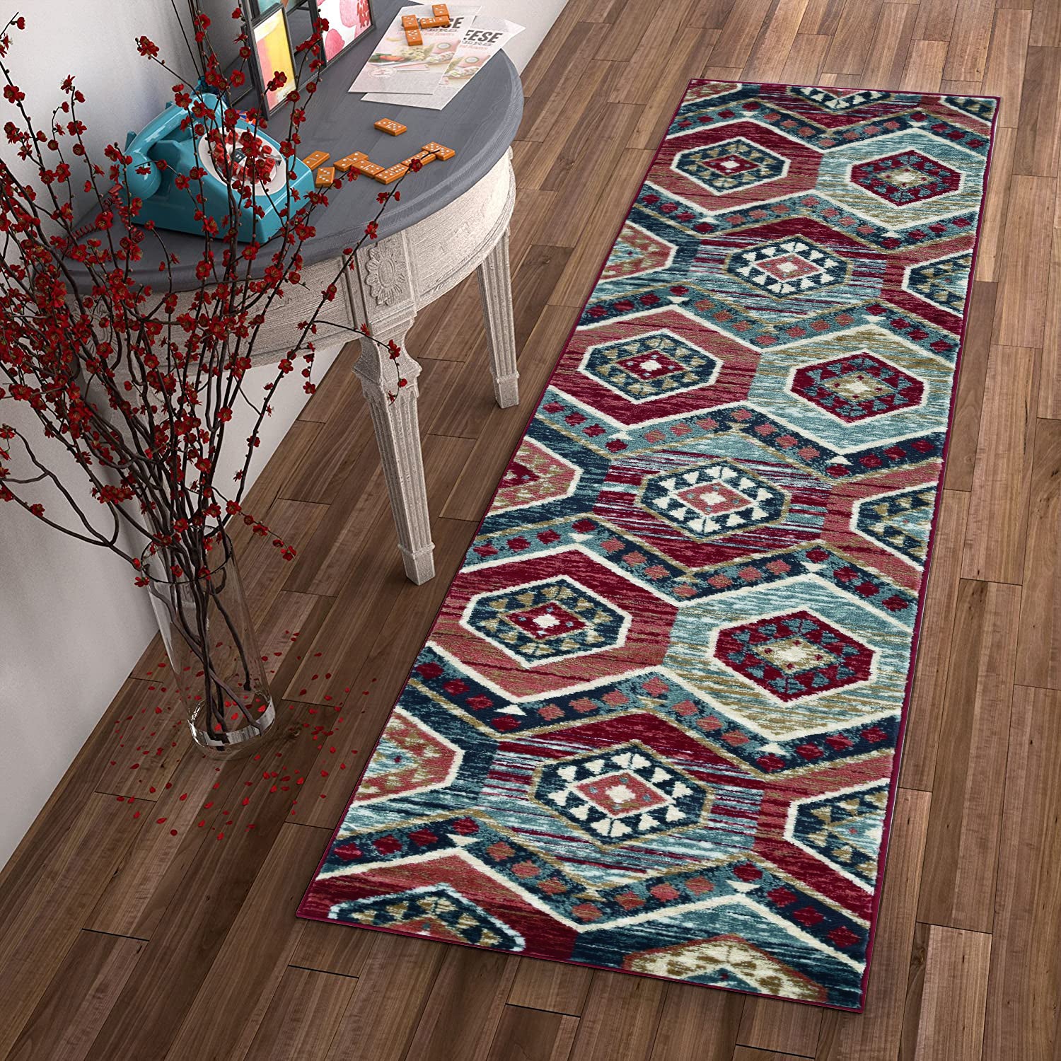 2' x 7' Runner Polypropylene Red Area Rug