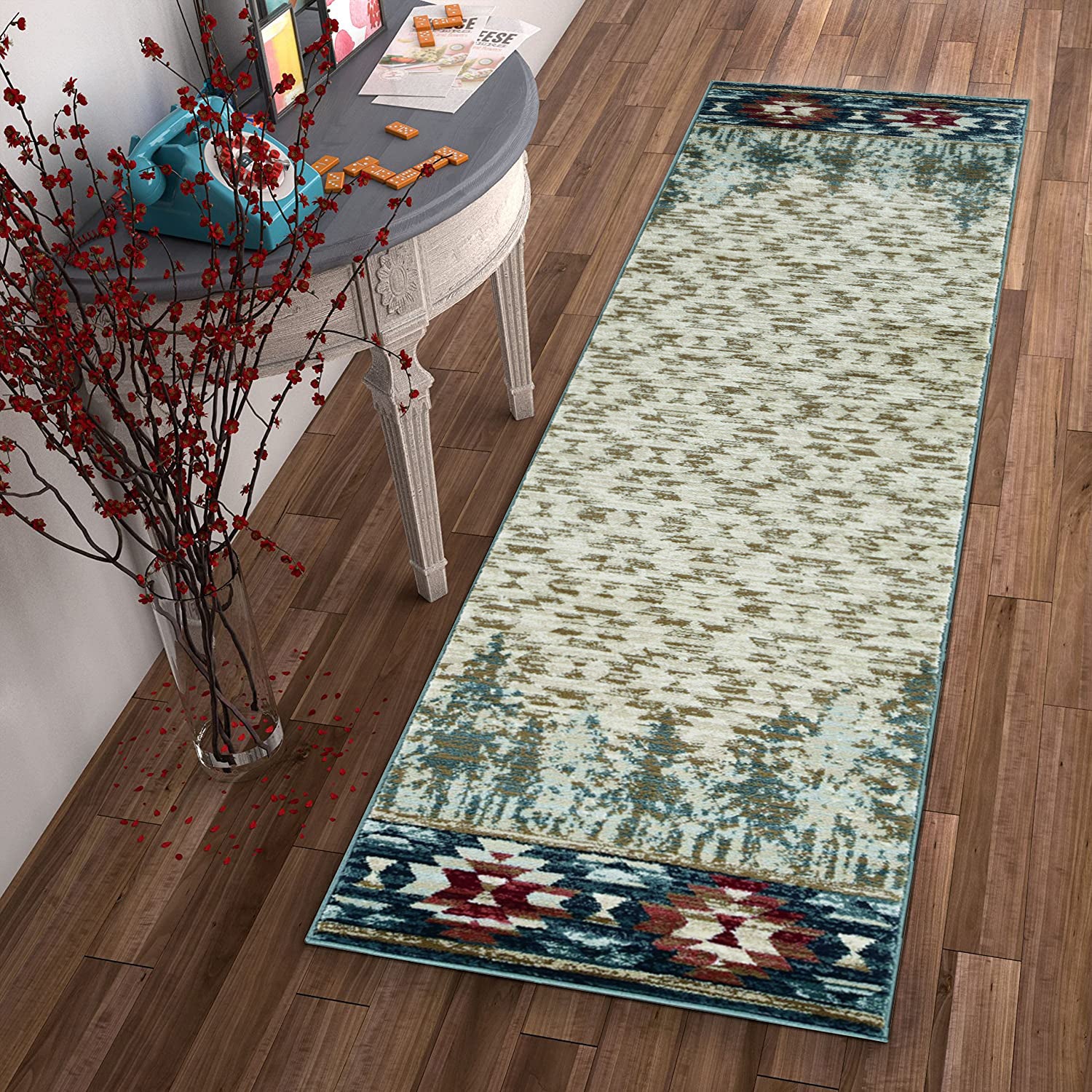 2' x 7' Runner Polypropylene Ivory Area Rug