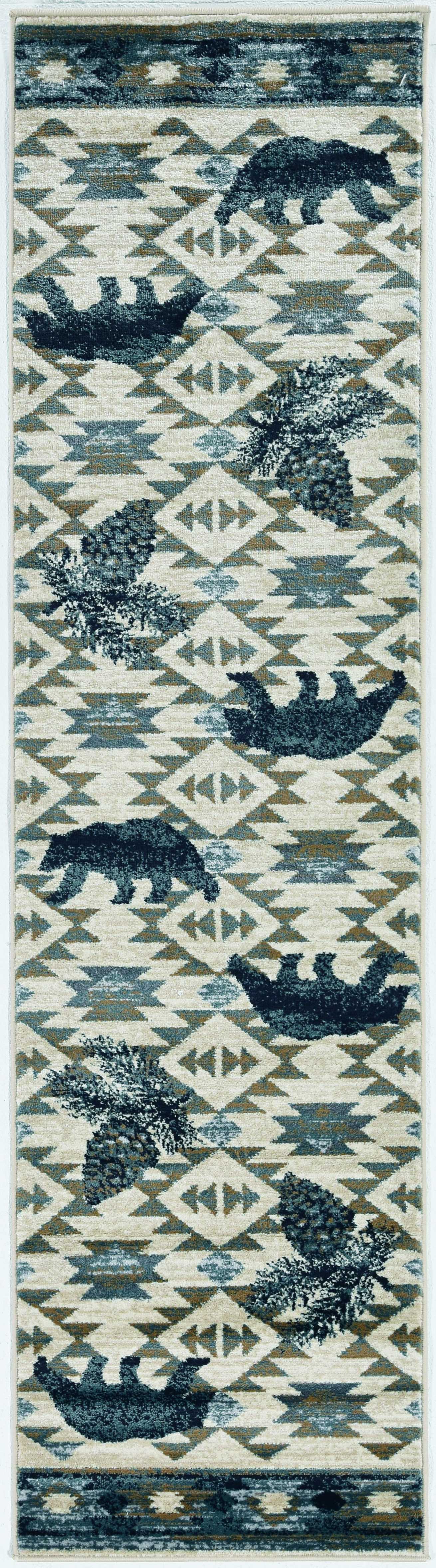 2' x 7' Runner Polypropylene Ivory or Blue Area Rug