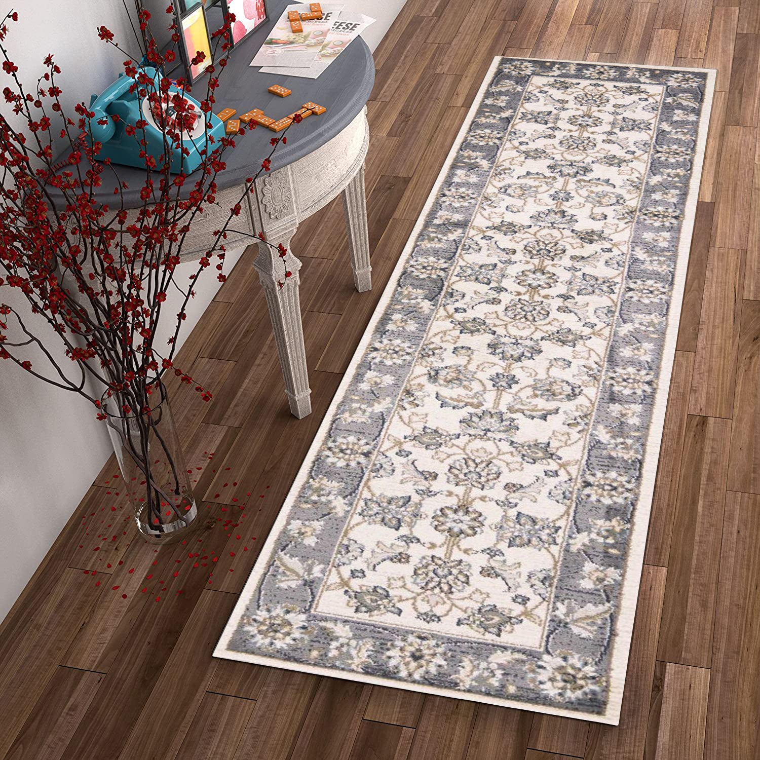 2' x 7' Runner Polypropylene Ivory or Grey Area Rug