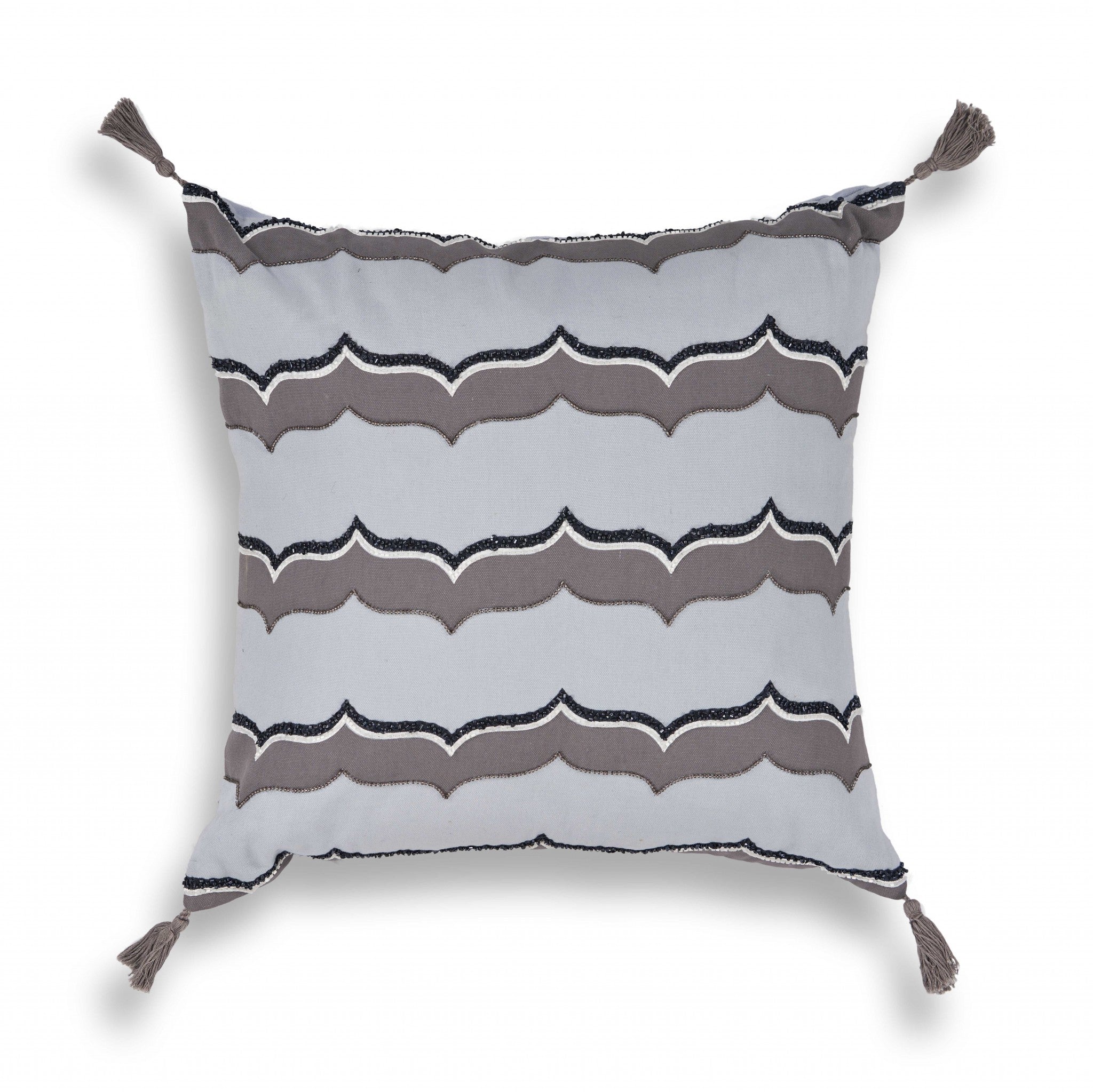 Exotic Square Taupe and Black Tassel Accent Pillow