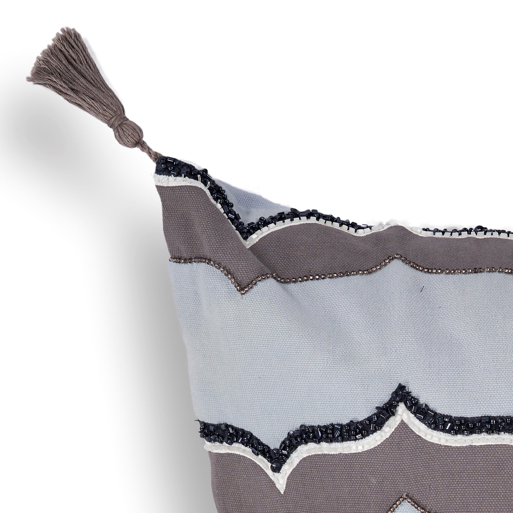 Exotic Square Taupe and Black Tassel Accent Pillow