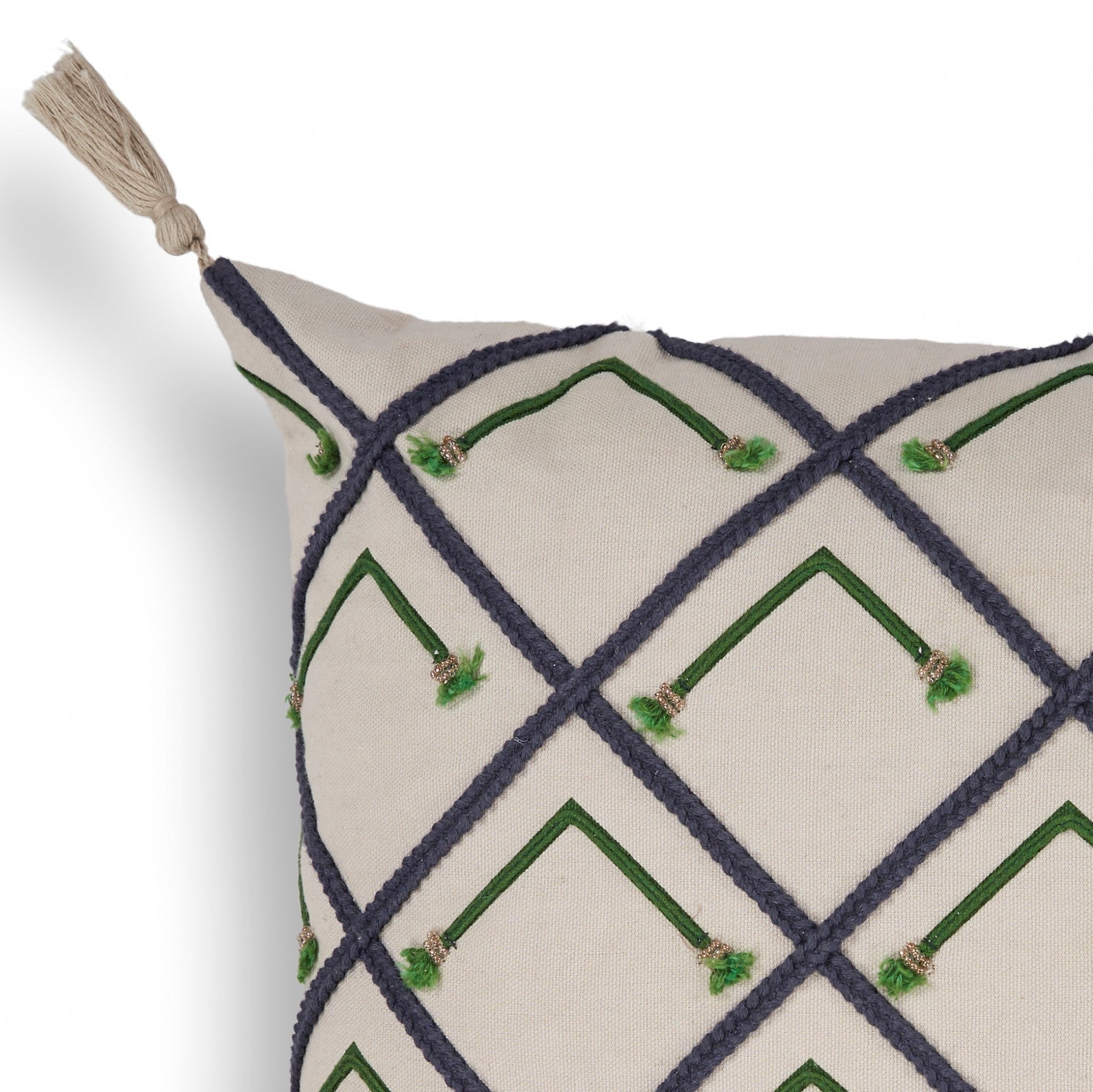 Elegant square Blue and Green Beaded Accent Pillow