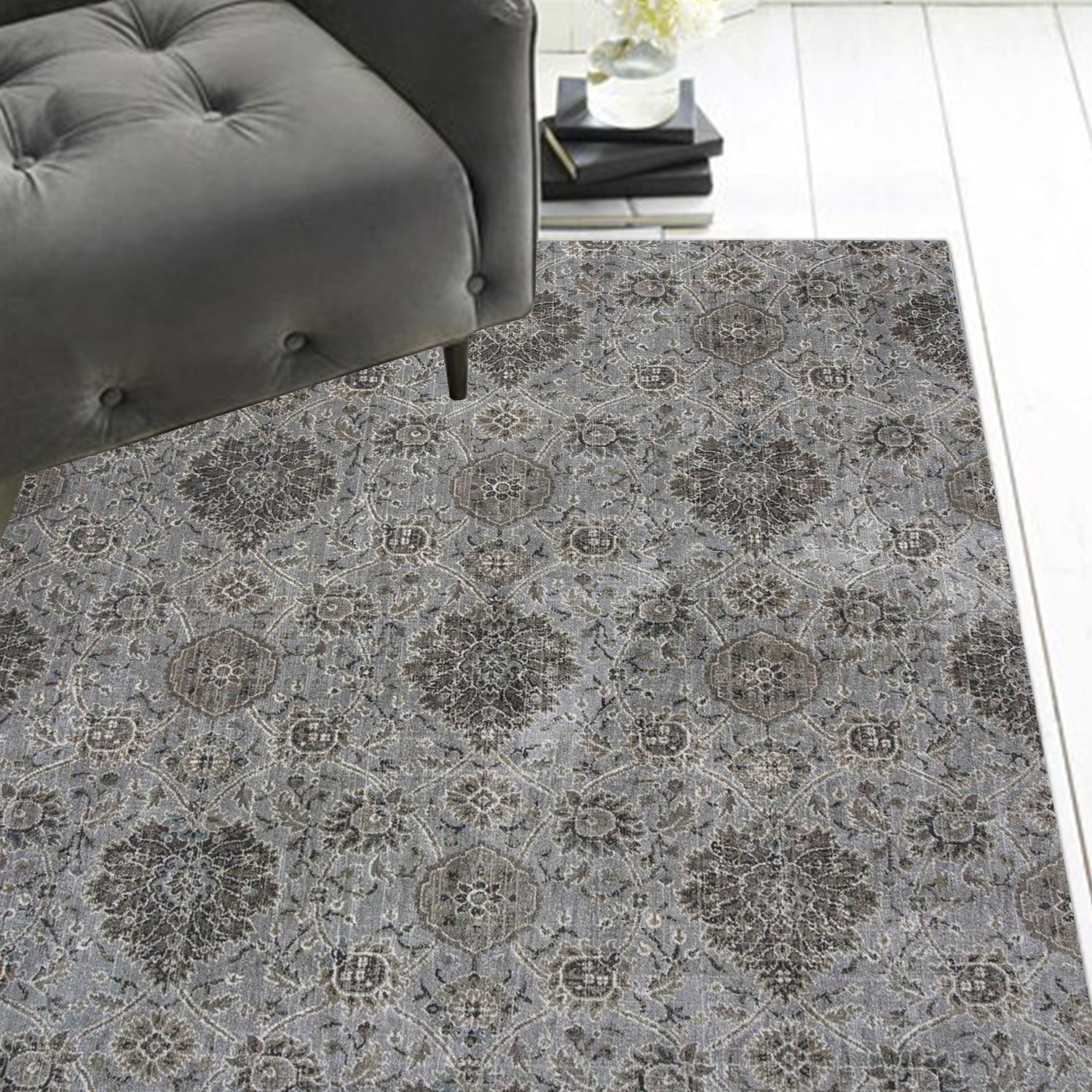 2 x 3 Viscose Silver Area Rug