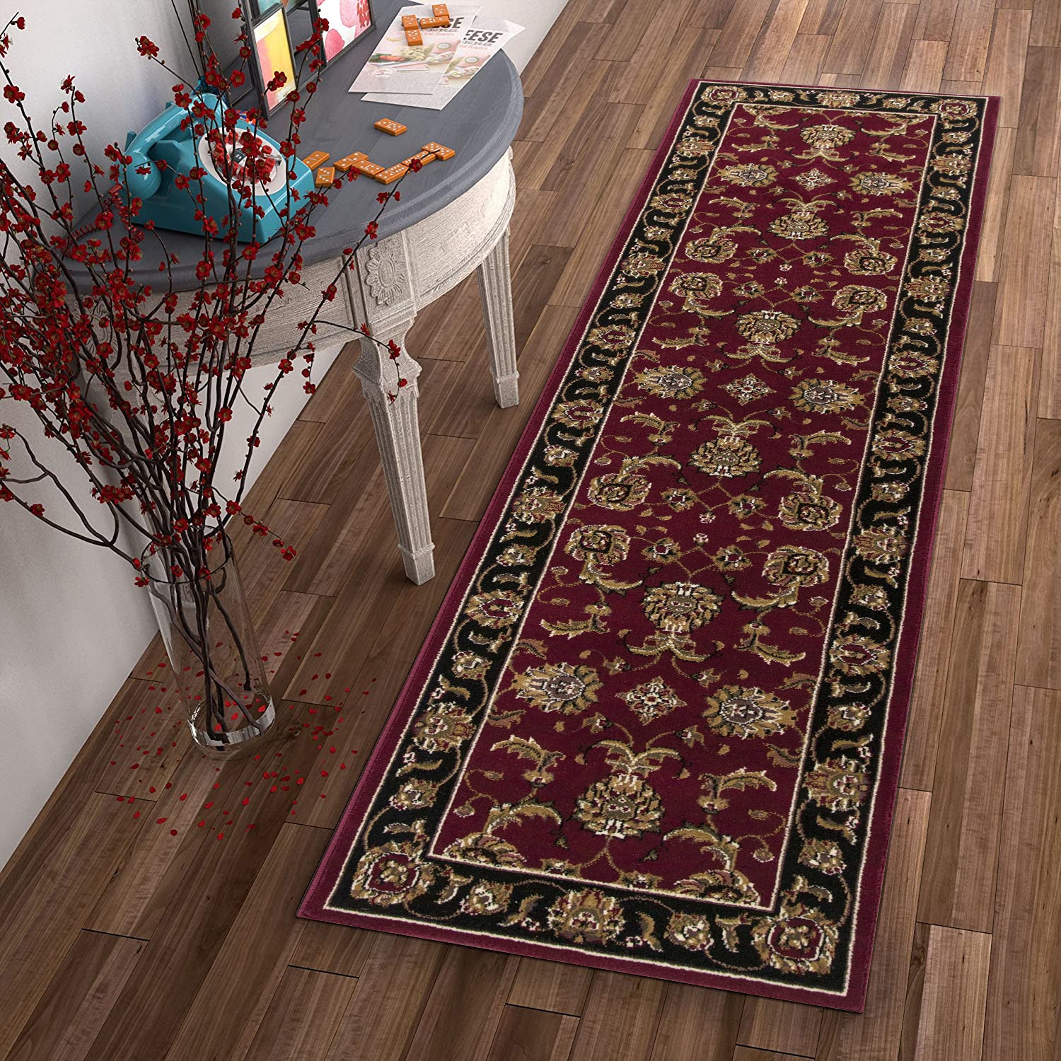 2' x 7' Runner Polypropylene Red or Black Area Rug