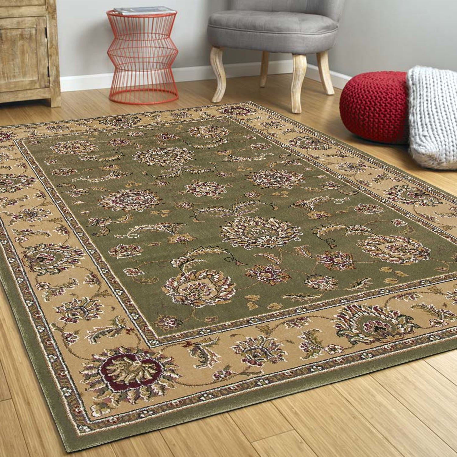 2' x 7' Runner Polypropylene Sage or Beige Area Rug