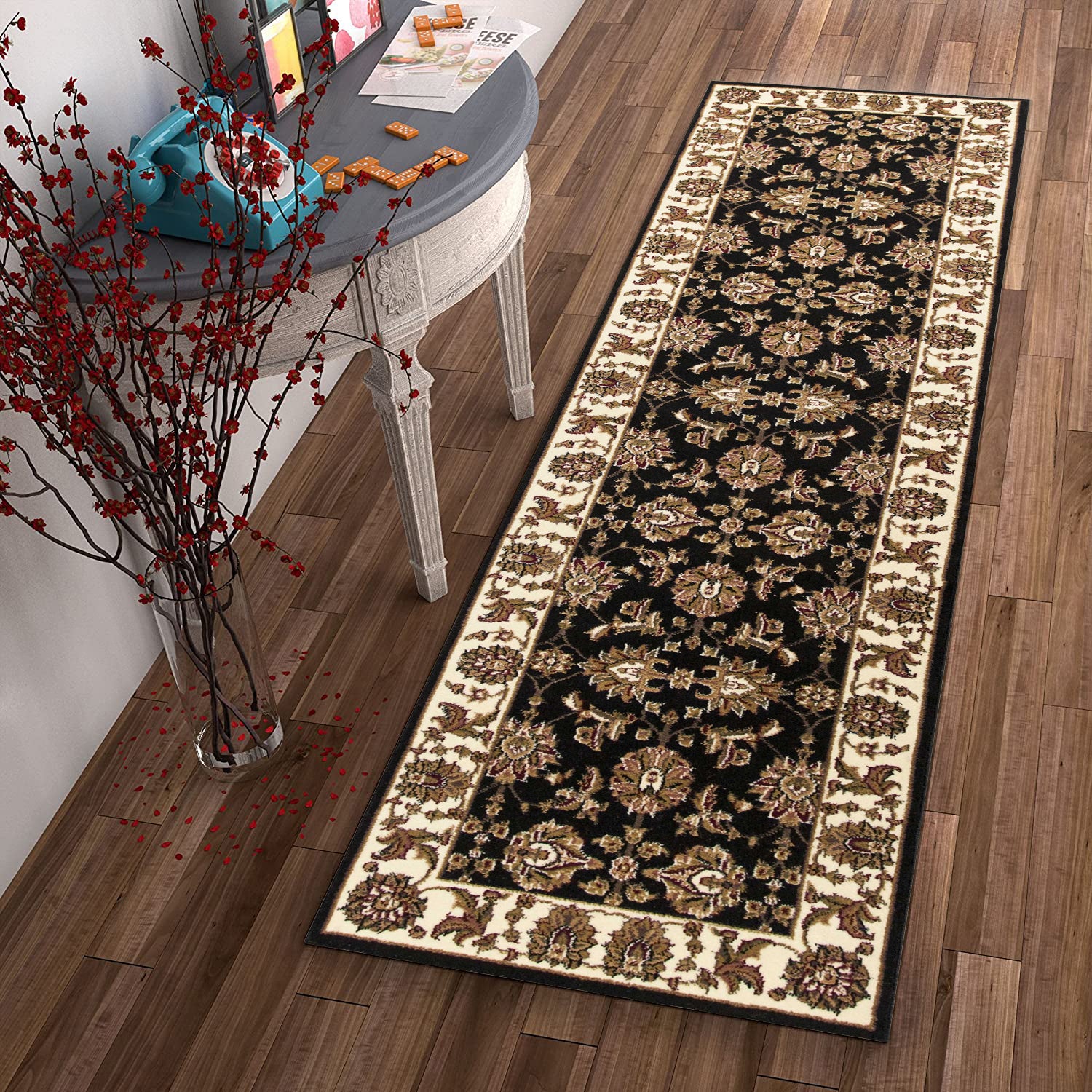 2' x 7' Runner Polypropylene Black or Ivory Area Rug