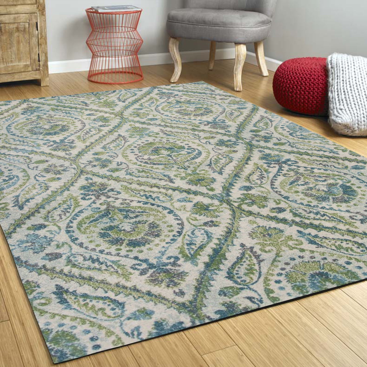3' x 5' Polypropylene Ivory or Teal Area Rug
