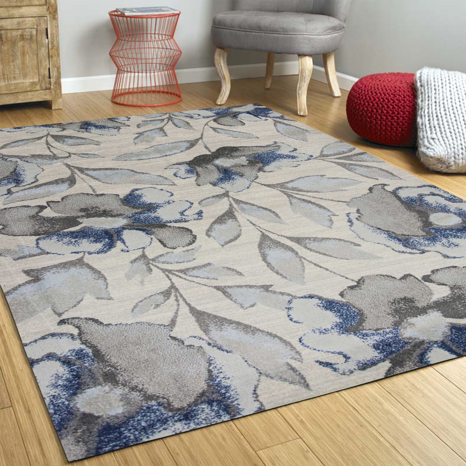3' x 5' Polypropylene Grey or Blue Area Rug