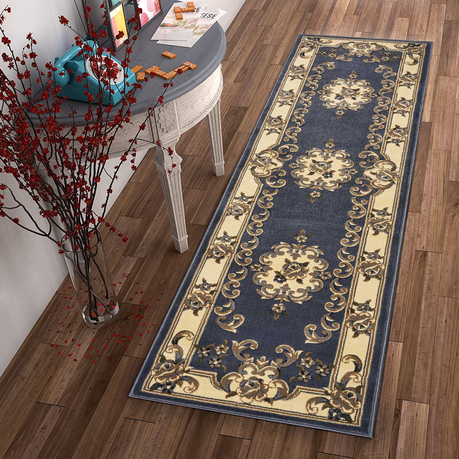2' x 7' Runner Polypropylene Blue Area Rug