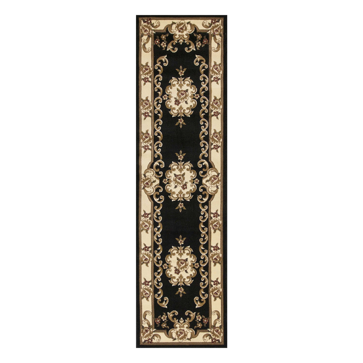 2' x 7' Runner Polypropylene Blackor Ivory Area Rug