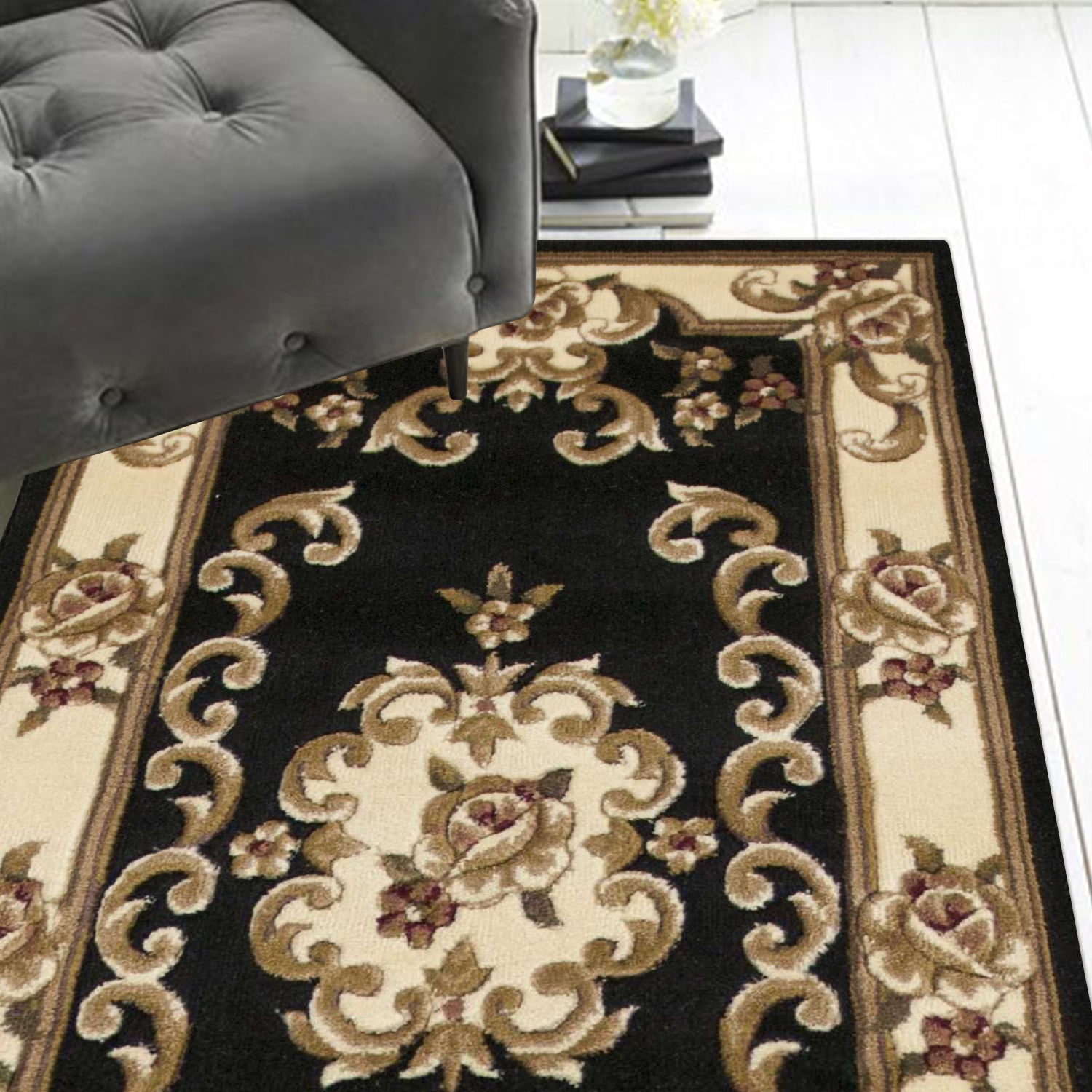 2' x 7' Runner Polypropylene Blackor Ivory Area Rug