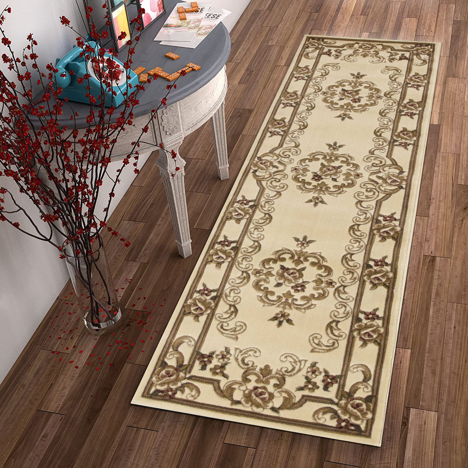 2' x 7' Runner Polypropylene Ivory Area Rug