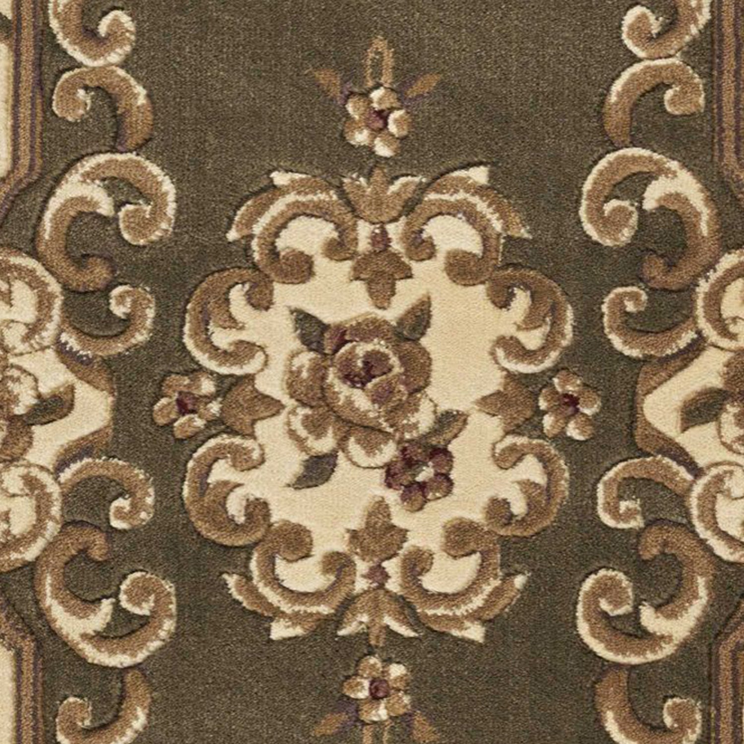 2' x 7' Runner Polypropylene Greenor Ivory Area Rug
