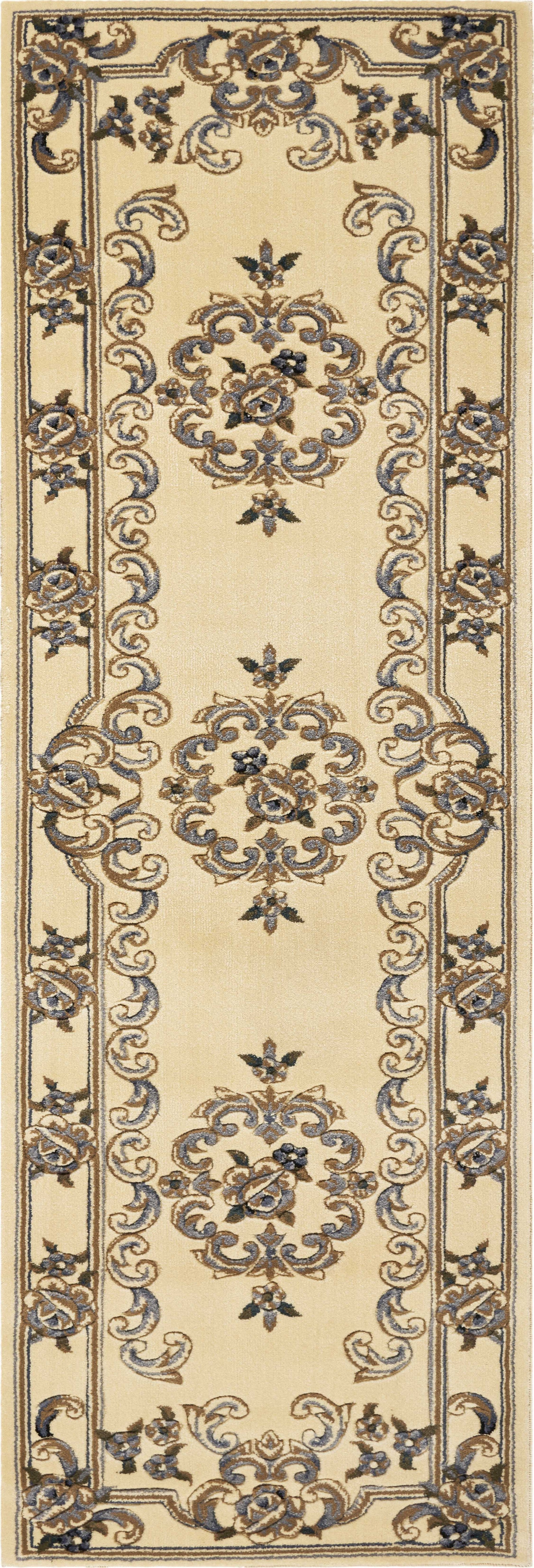 2' x 7' Runner Polypropylene Ivoryor Blue Area Rug