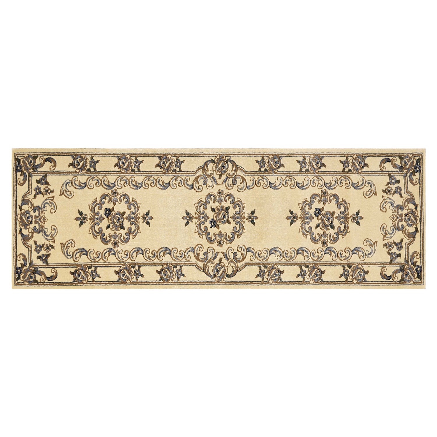 2' x 7' Runner Polypropylene Ivoryor Blue Area Rug