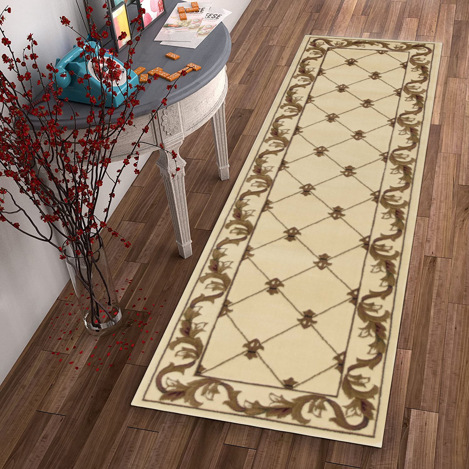2' x 7' Runner Polypropylene Ivory Area Rug