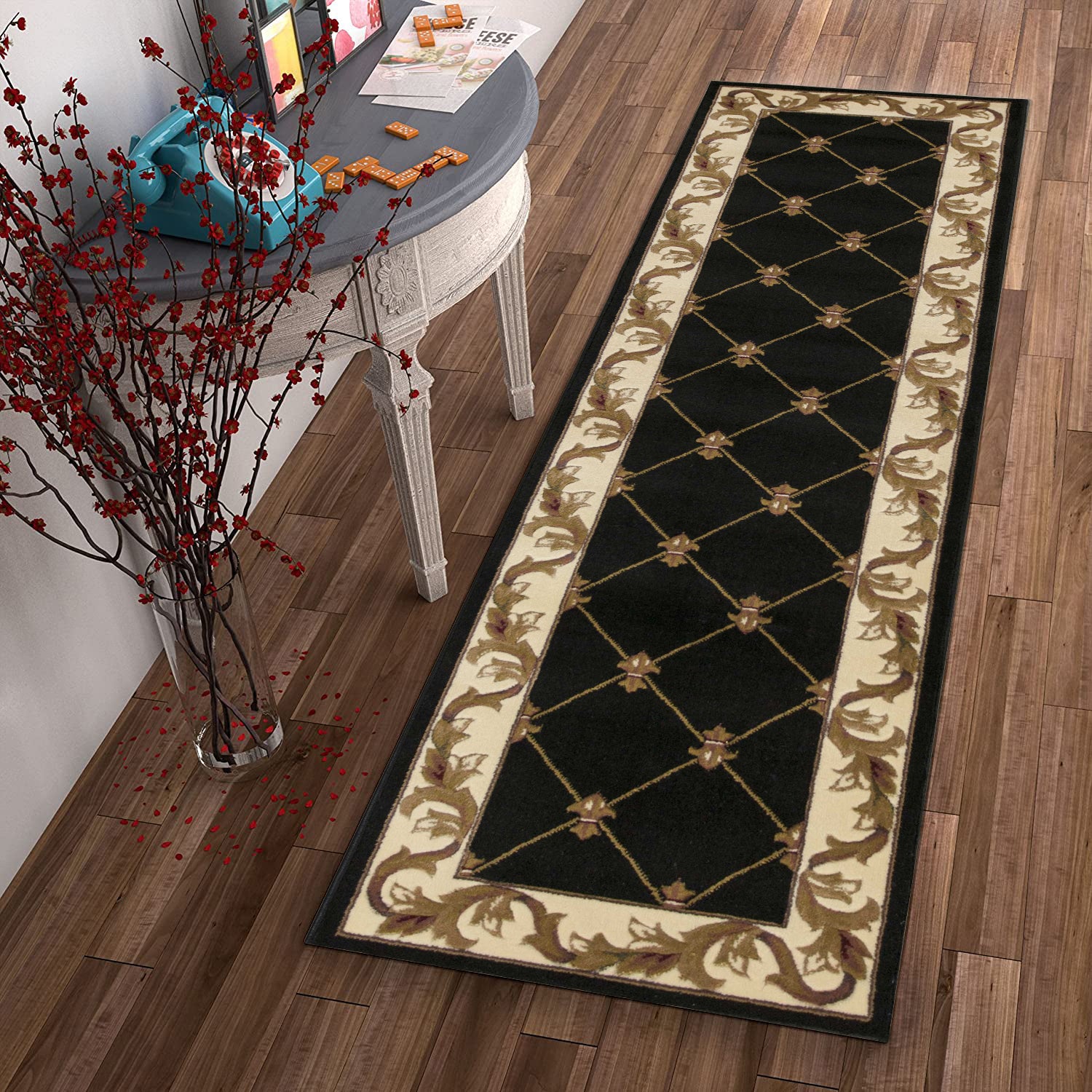 2' x 7' Runner Polypropylene Black Area Rug
