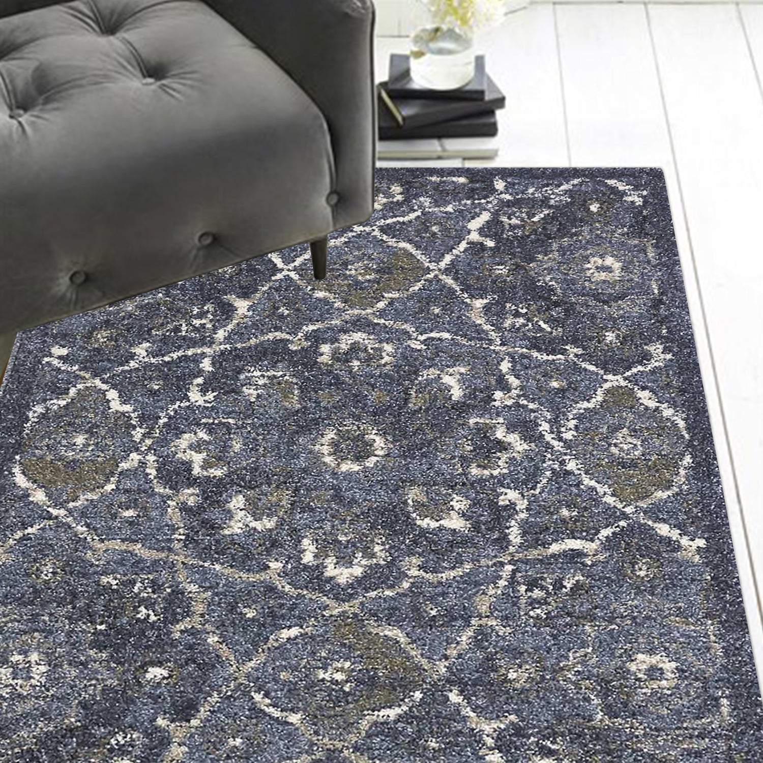 2' x 7' Runner Polypropylene Denim Area Rug