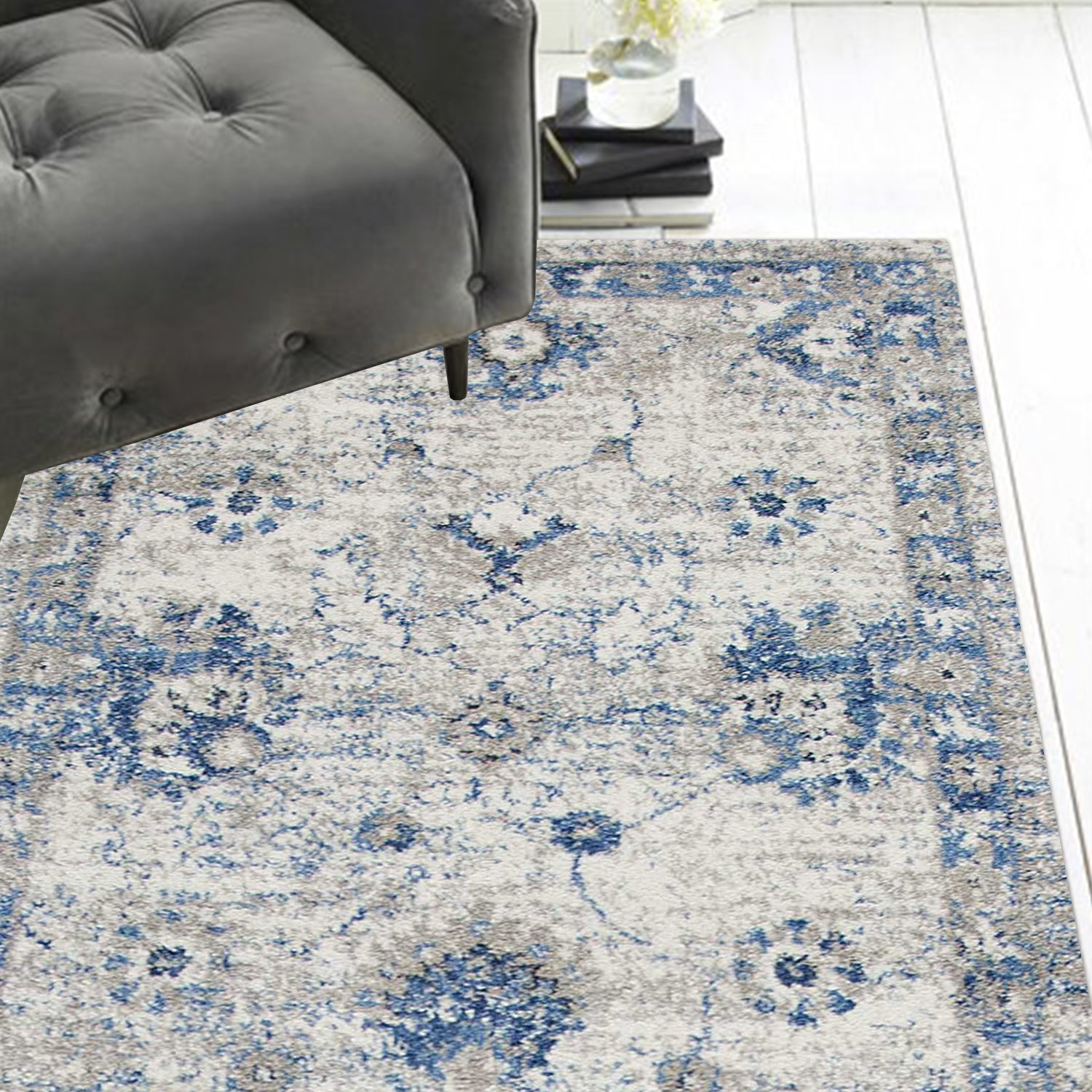 2' x 7' Runner Polypropylene Grey or Blue Area Rug