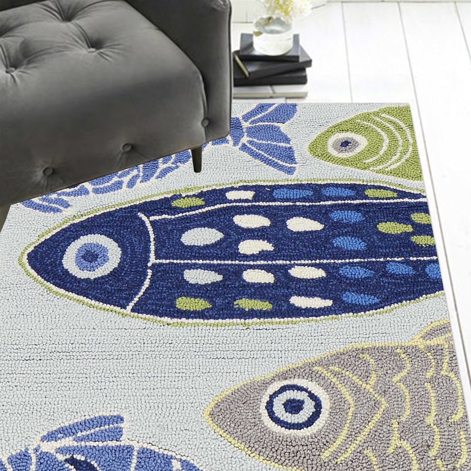 2' x 7' Runner Polyester Light Blue Area Rug