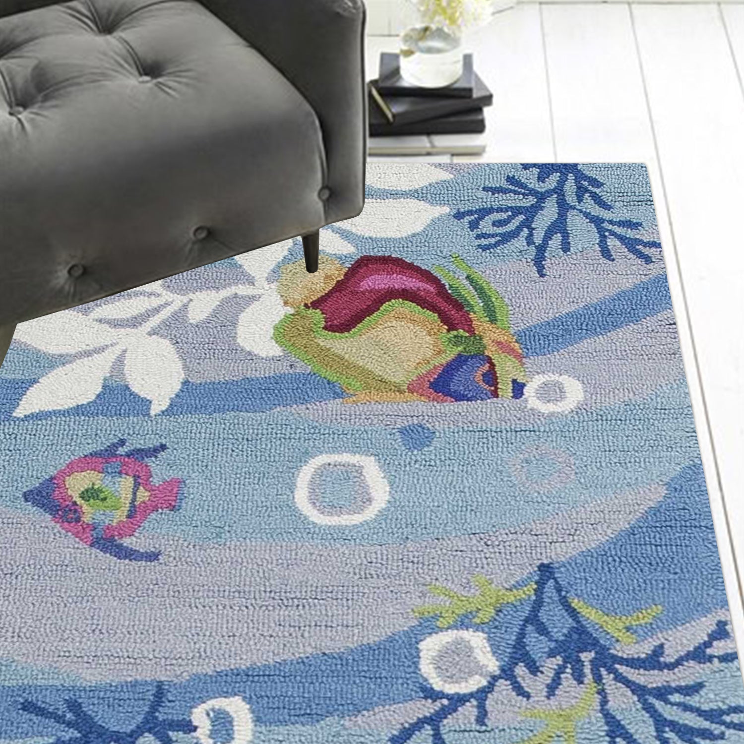 2' x 7' Runner Polyester Blue Area Rug
