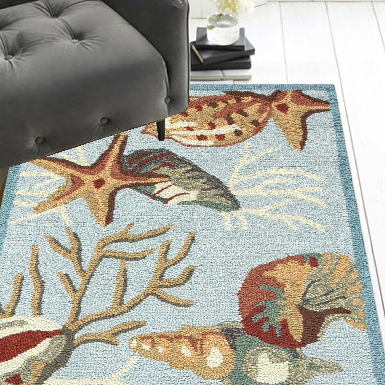 2' x 7' Runner Polyester Blue Area Rug