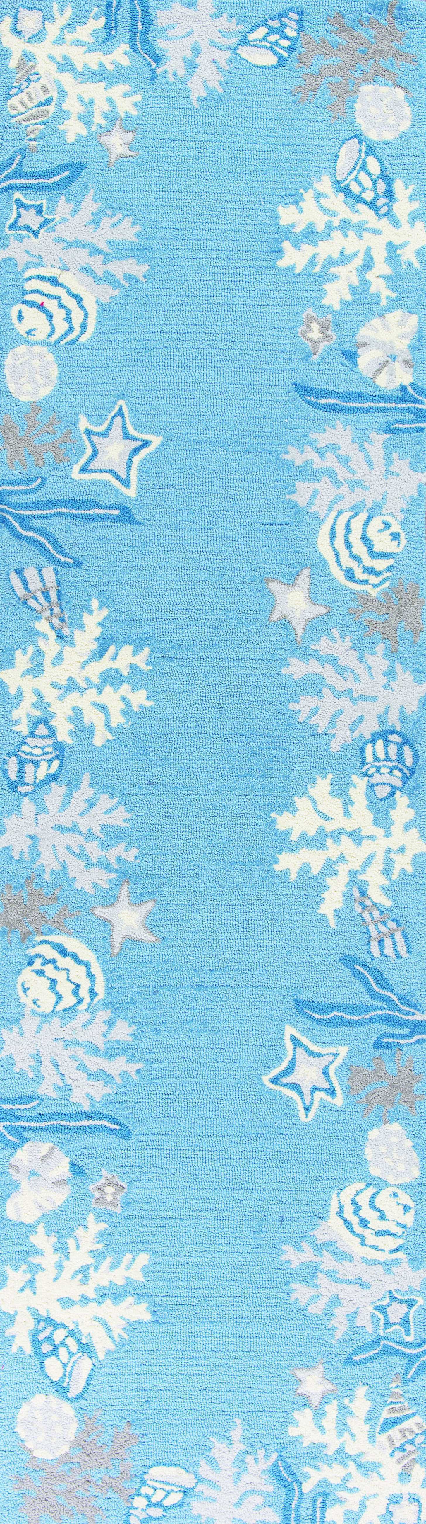 2' x 7' Runner Polyester Sea Blue Area Rug