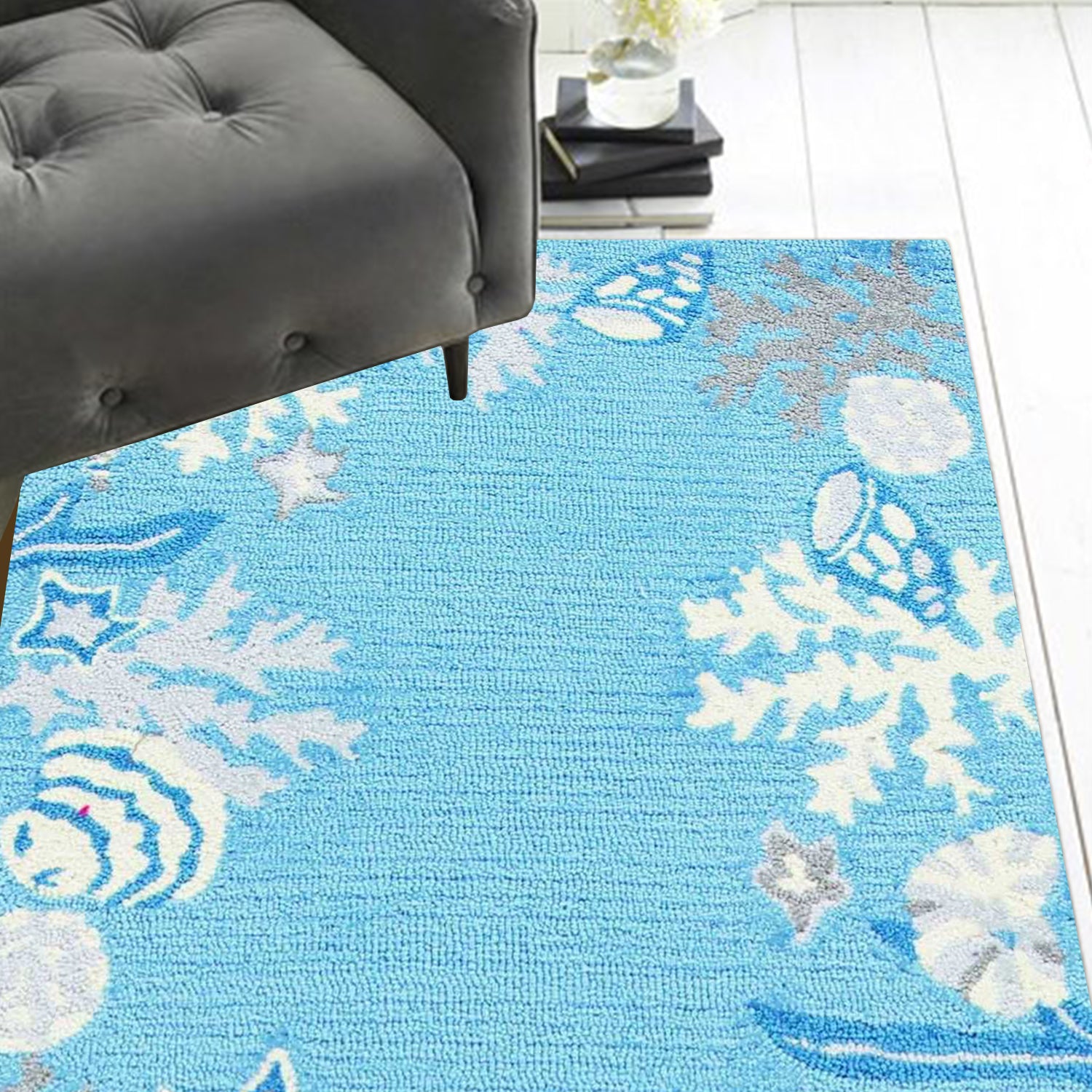2' x 7' Runner Polyester Sea Blue Area Rug