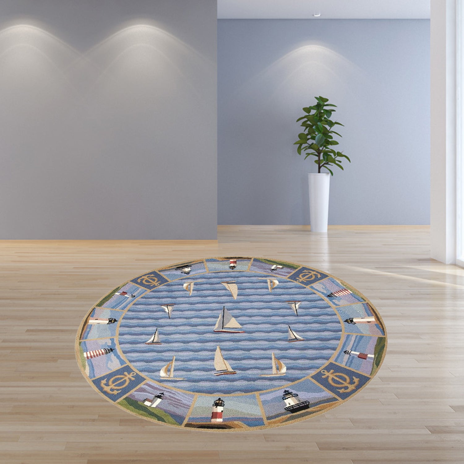 2' x 4' Oval Wool Blue Area Rug