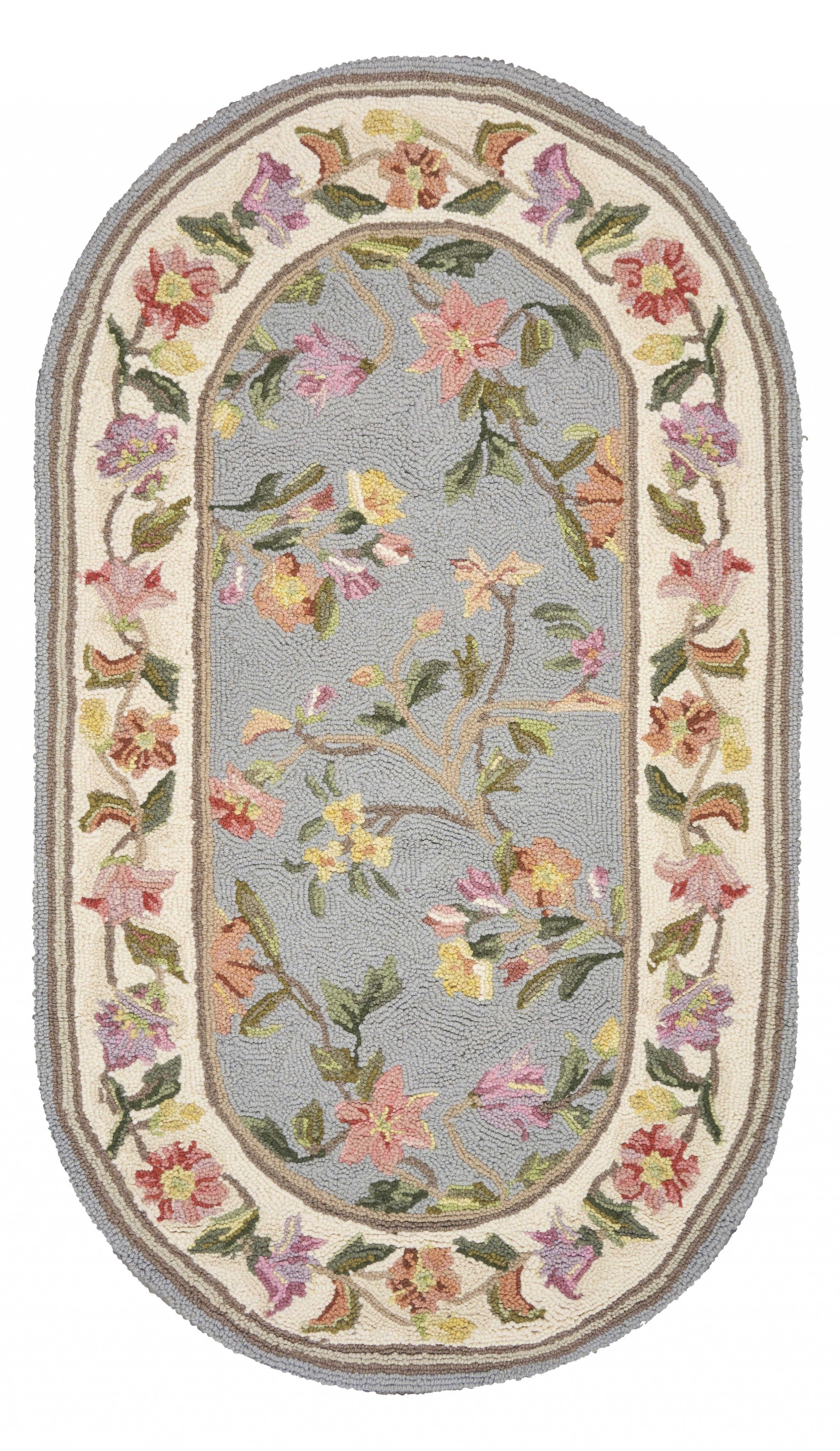 2' x 4' Oval Wool Slate Blue or Ivory Area Rug