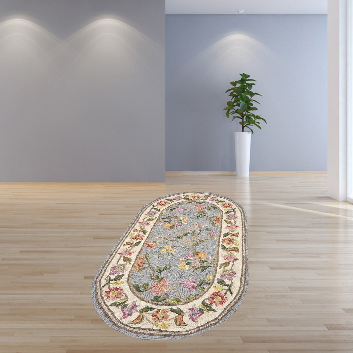 2' x 4' Oval Wool Slate Blue or Ivory Area Rug