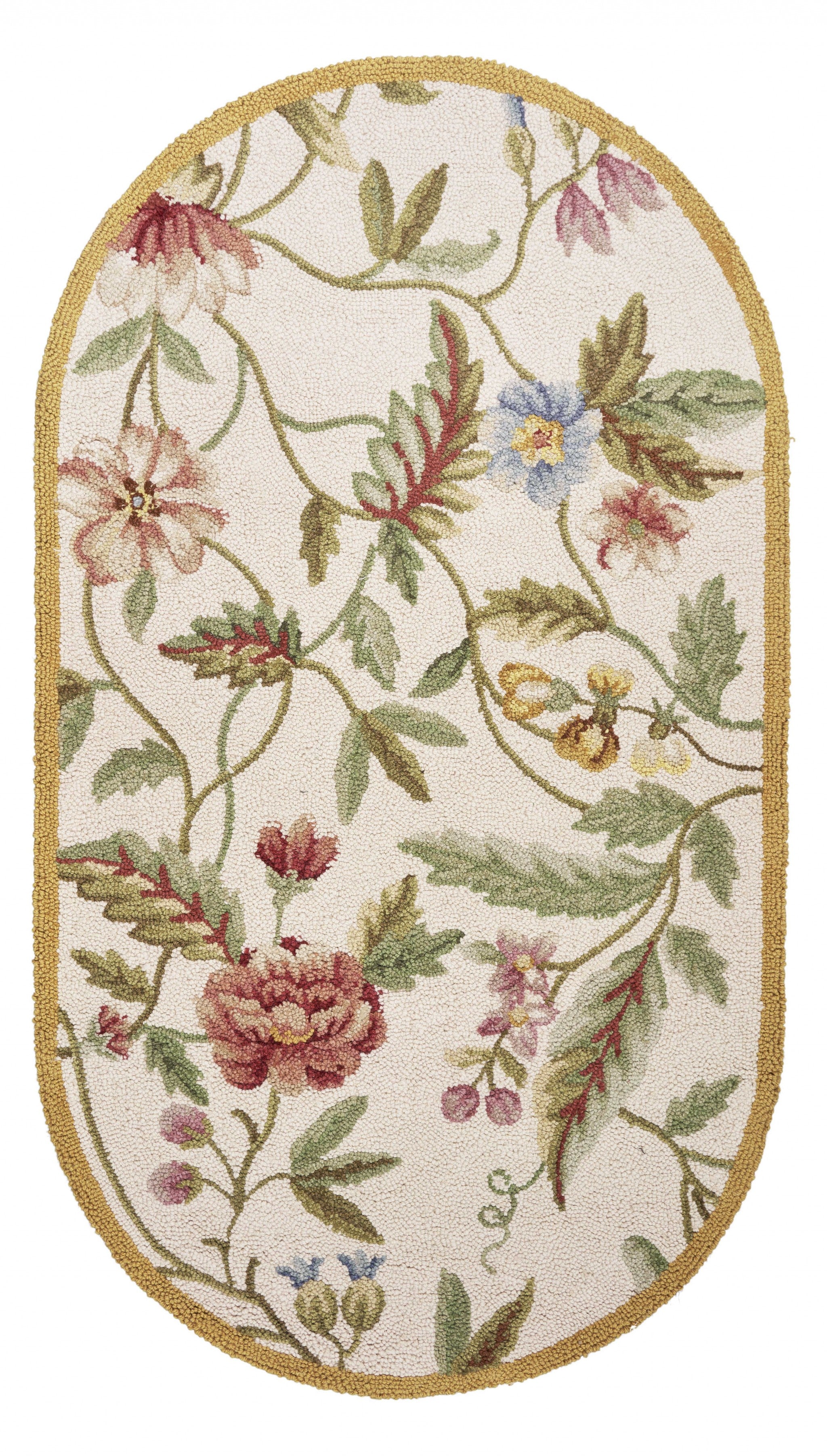 2' x 4' Oval Wool Ivory Area Rug