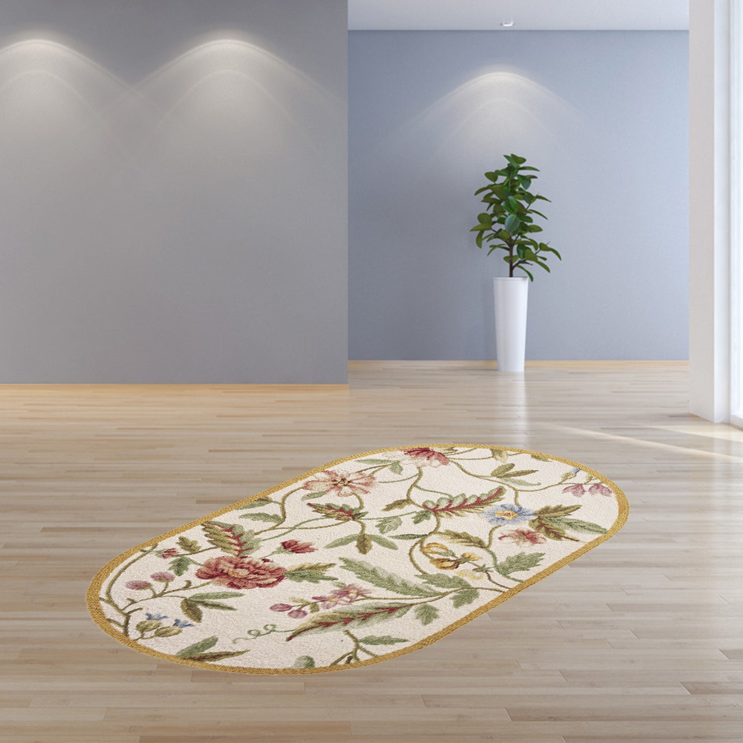 2' x 4' Oval Wool Ivory Area Rug