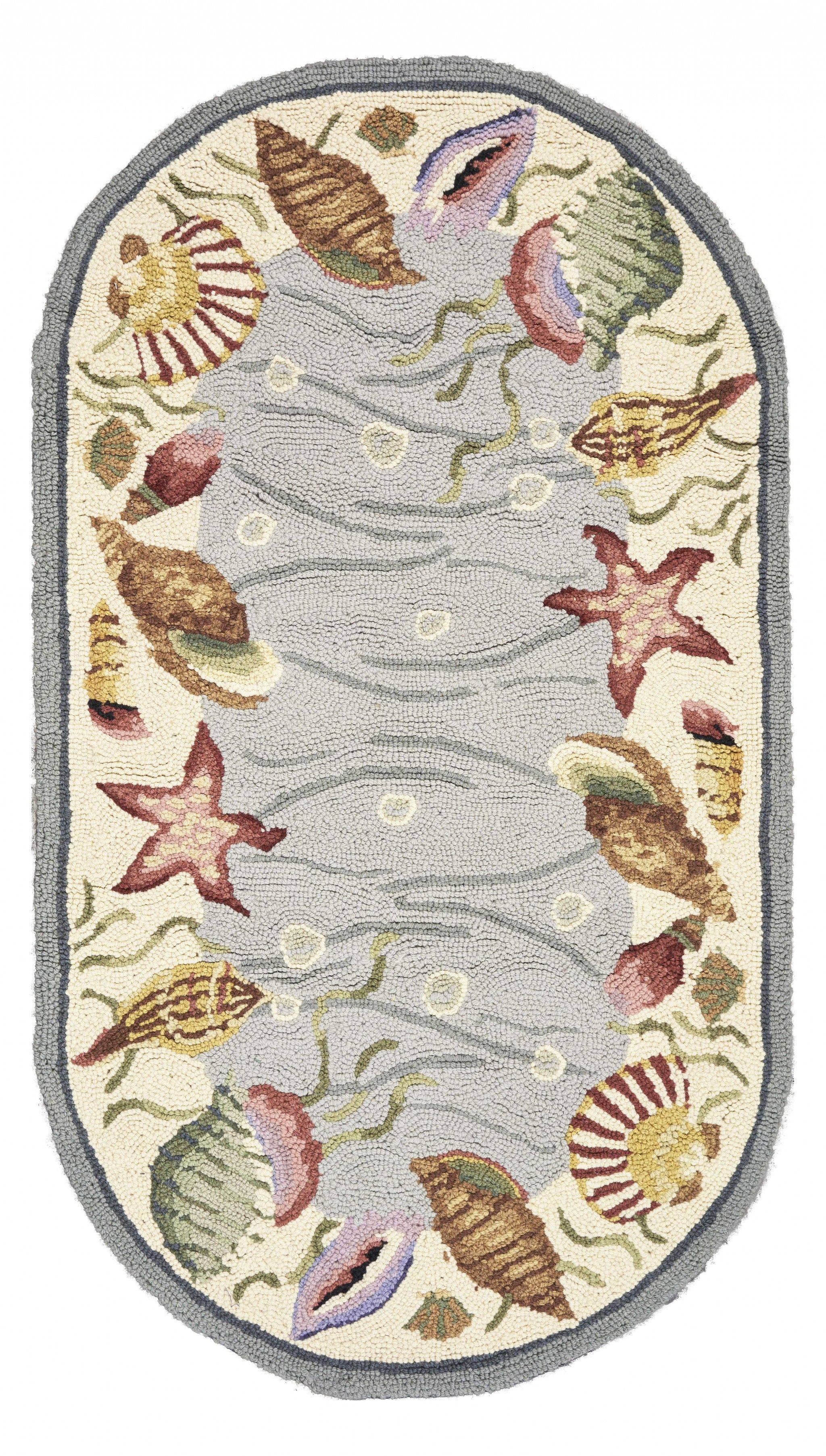 2' x 4' Oval Wool Blue or Ivory Area Rug