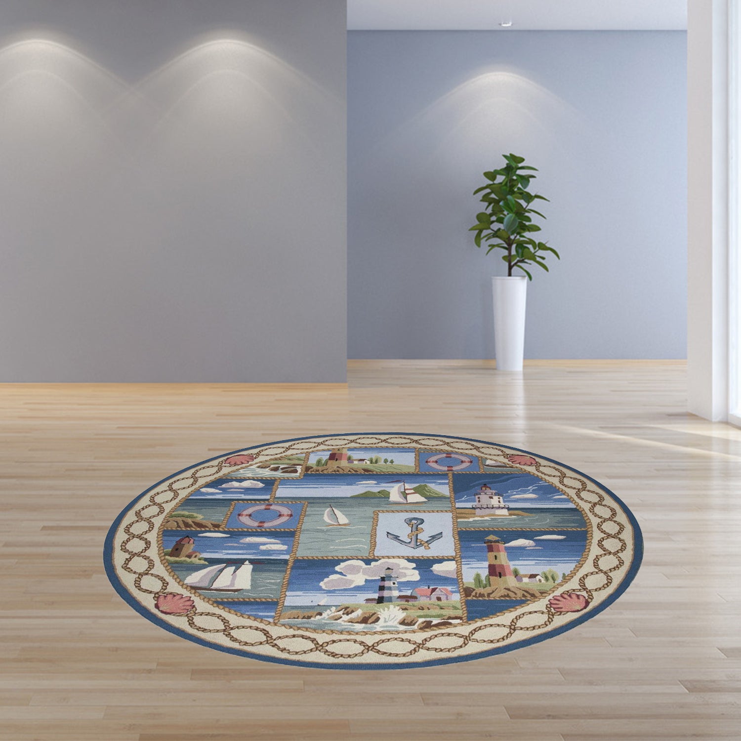 2' x 4' Oval Wool Blue Area Rug