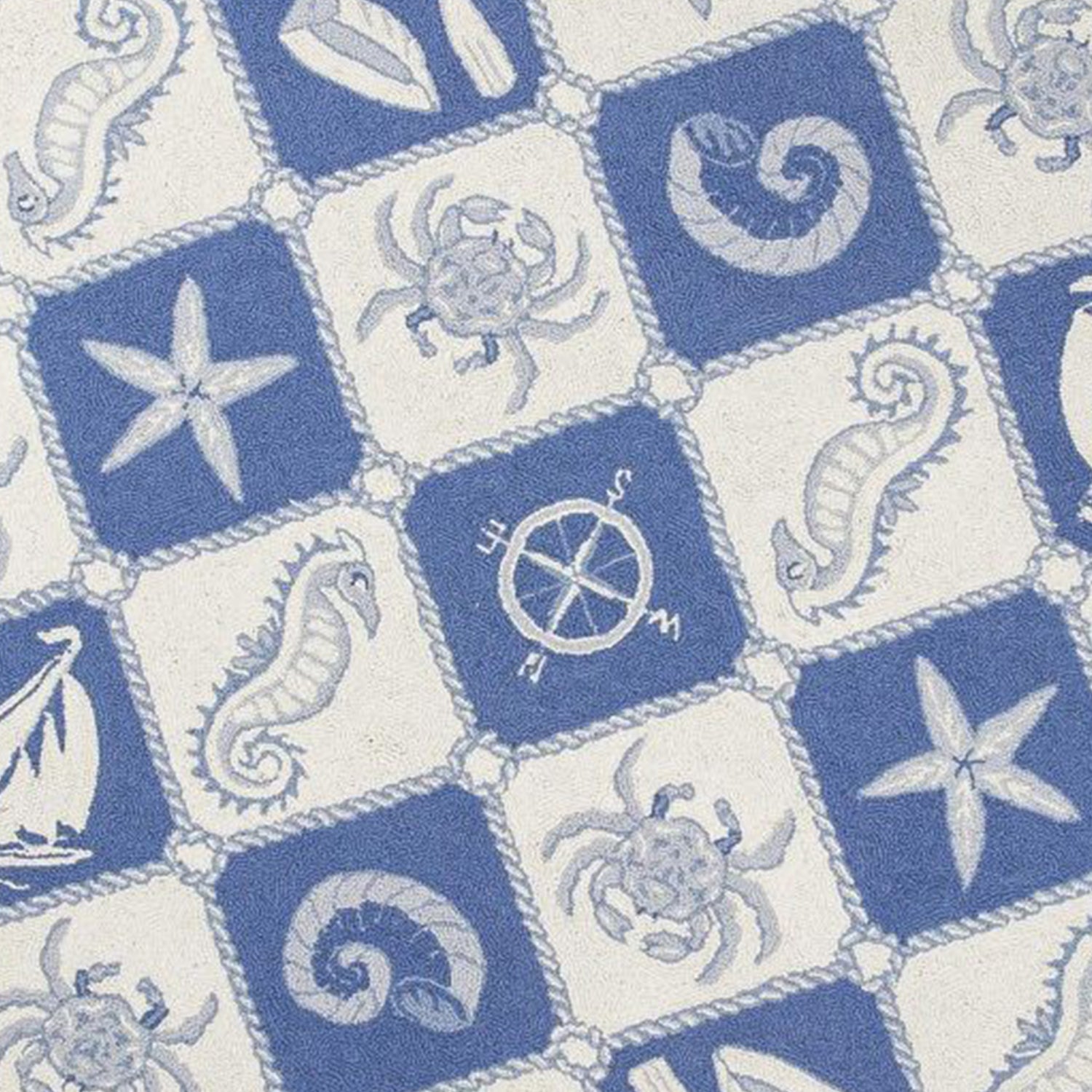 2' x 4' Oval Wool Blue or Ivory Area Rug