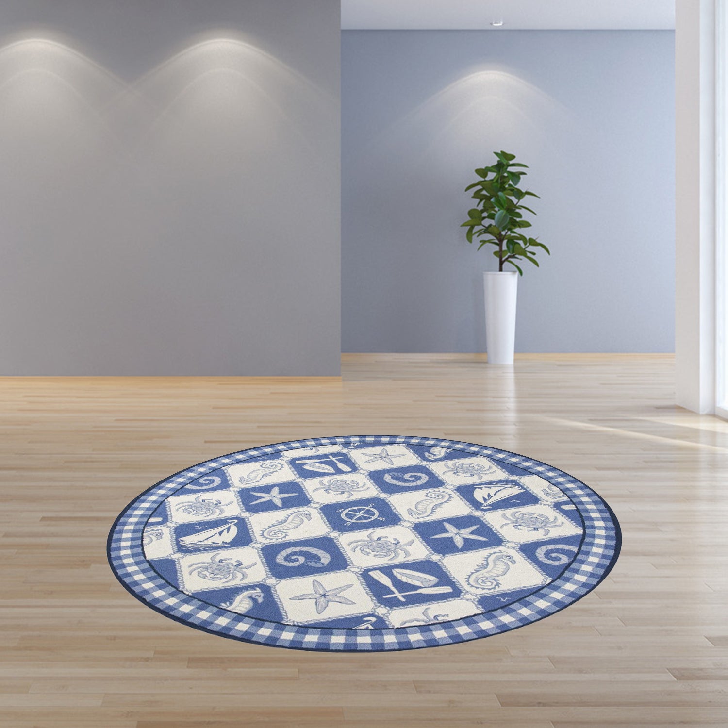 2' x 4' Oval Wool Blue or Ivory Area Rug