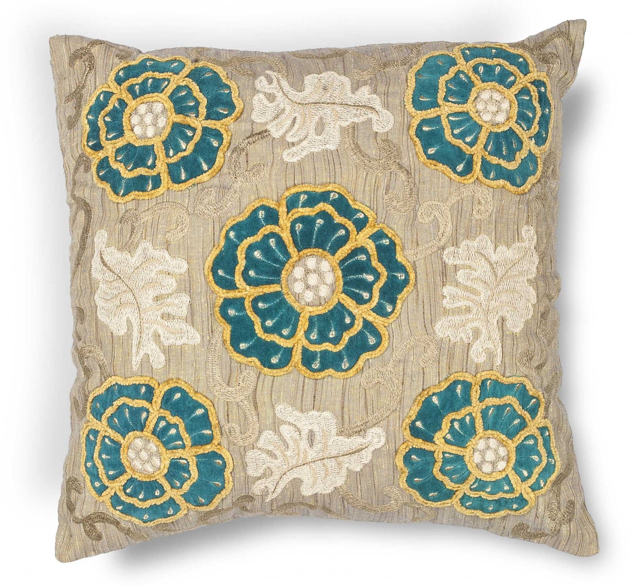 20" x 20" Polyester Taupe Teal Pillow