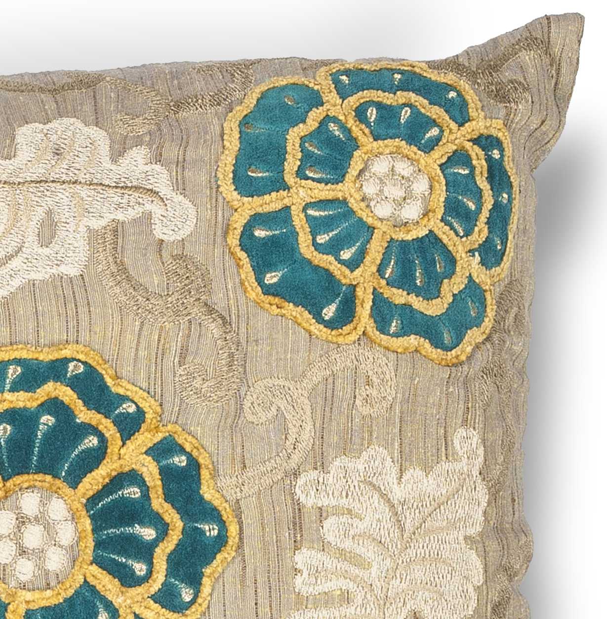 20" x 20" Polyester Taupe Teal Pillow