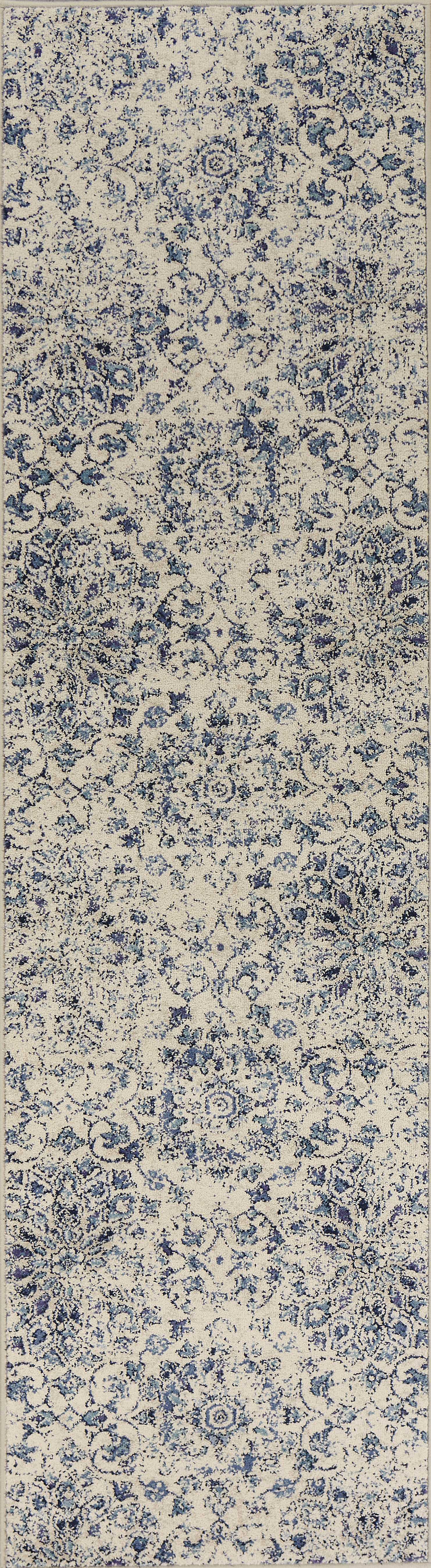 2' x 7' Runner Polypropylene Ivory or Blue Area Rug