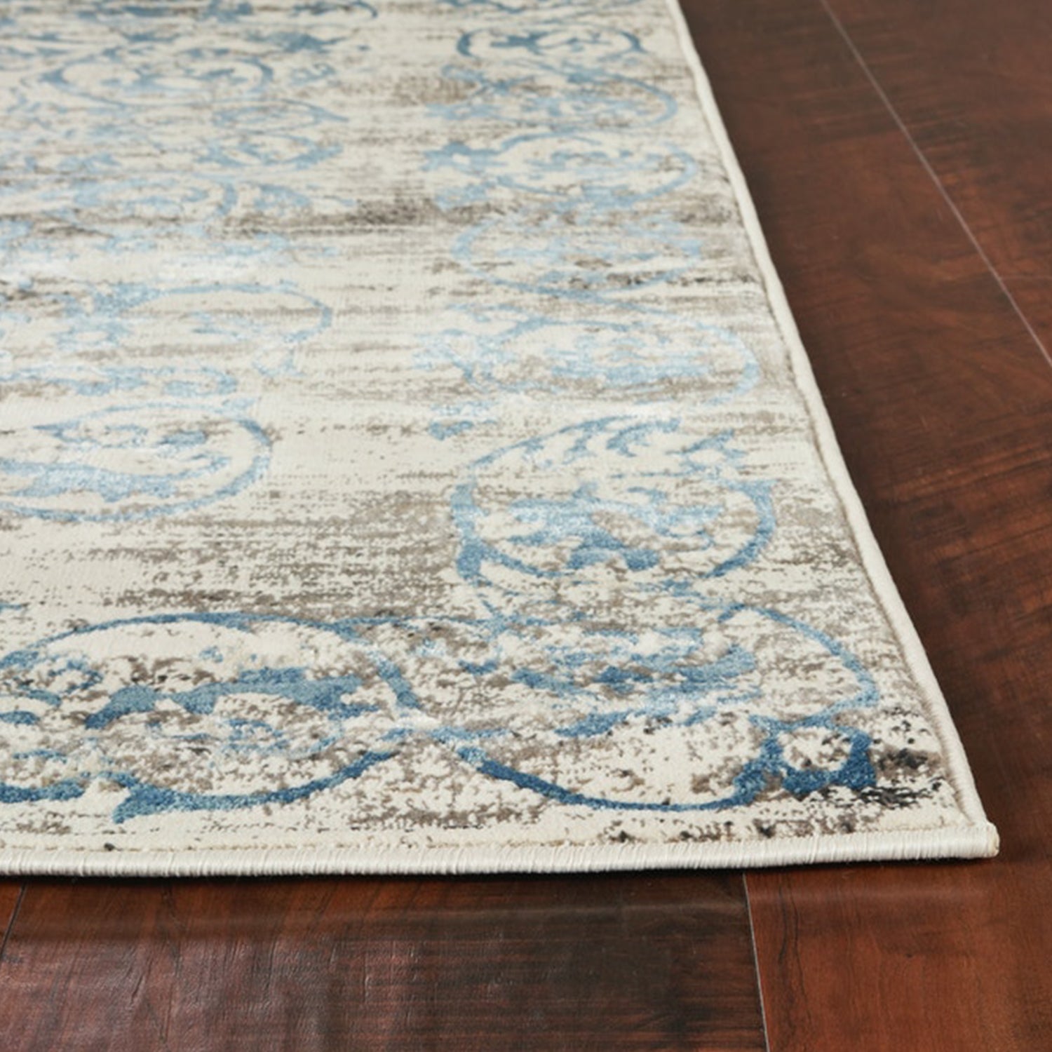 2' x 6 Runner Polypropylene Ivory or Blue Area Rug