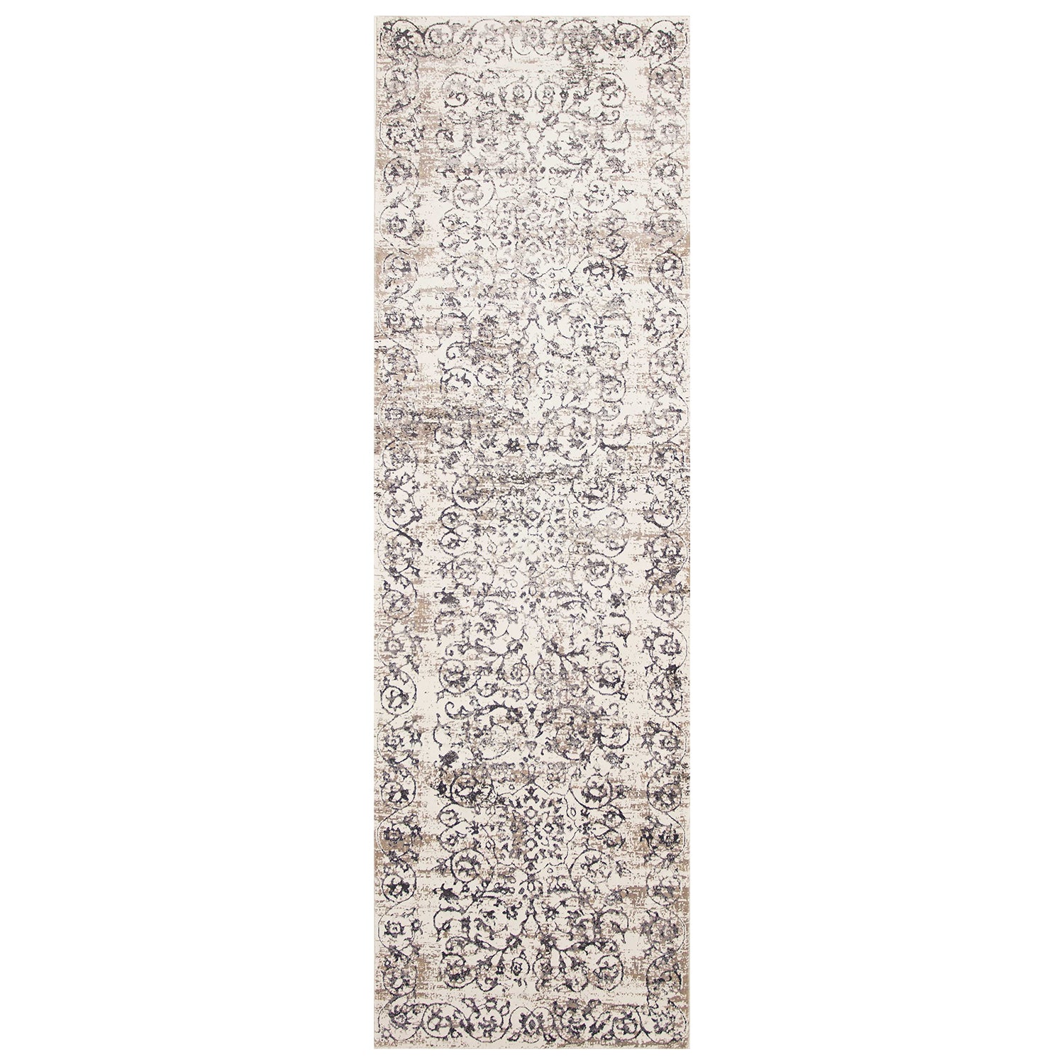 2' x 6' Runner Polypropylene Ivory or Grey Area Rug