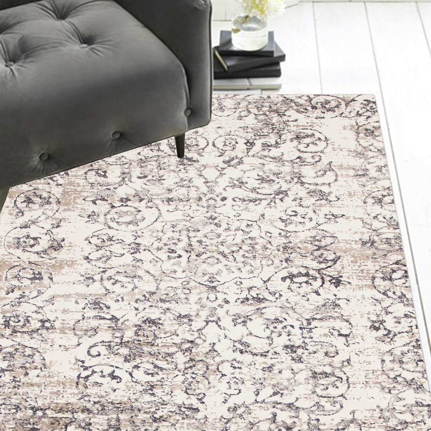 2' x 6' Runner Polypropylene Ivory or Grey Area Rug