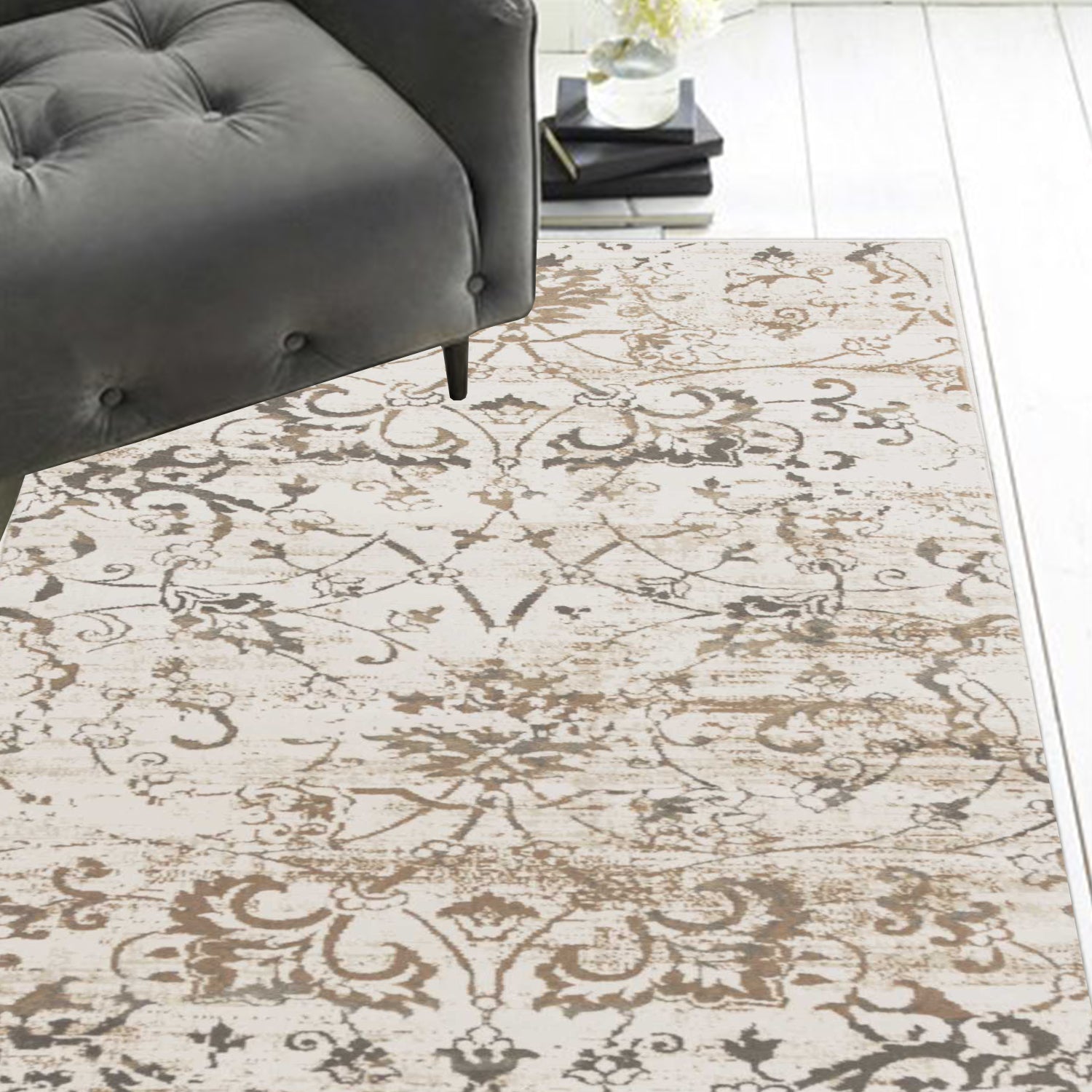 2' x 6 Runner Polypropylene Beige Area Rug