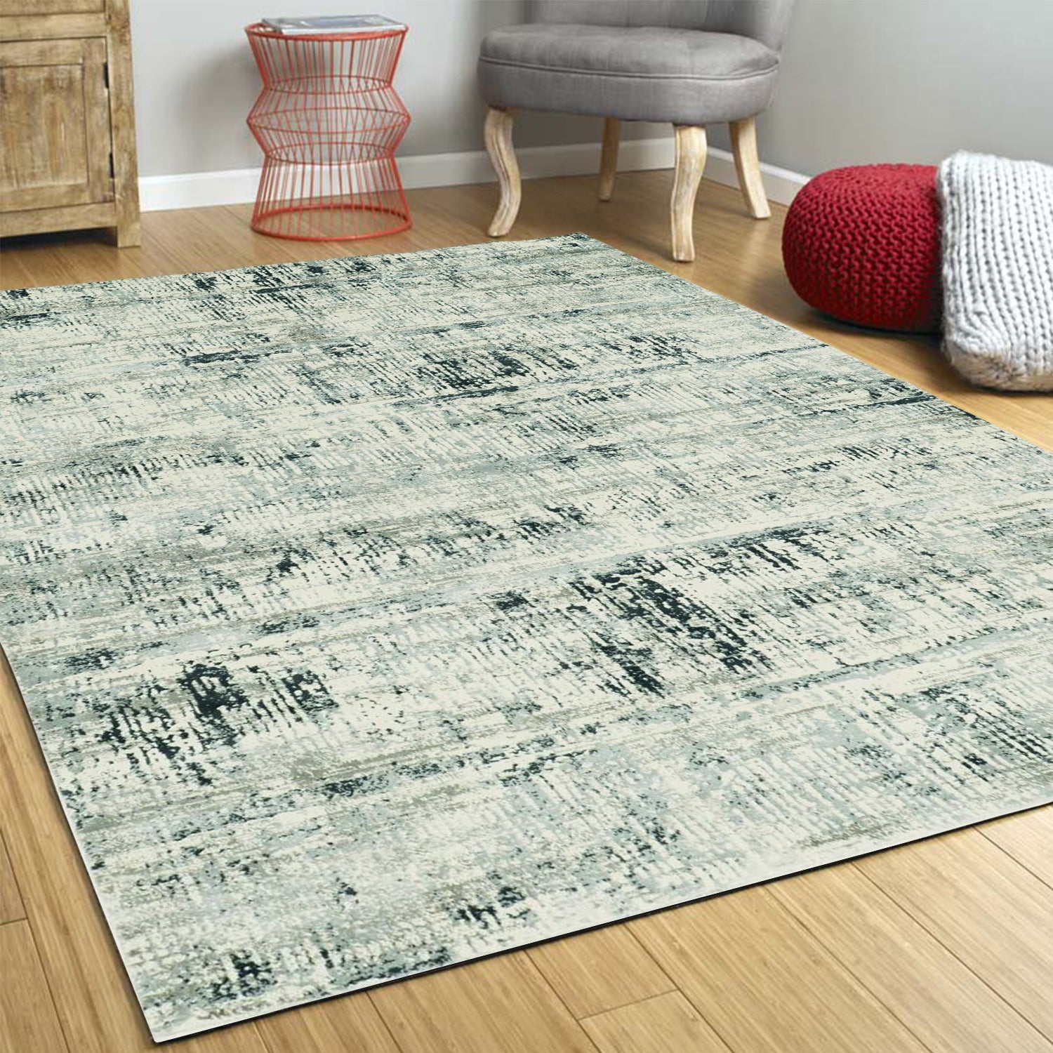 2' x 6 Runner Polypropylene and Viscose Ivory Silver Area Rug