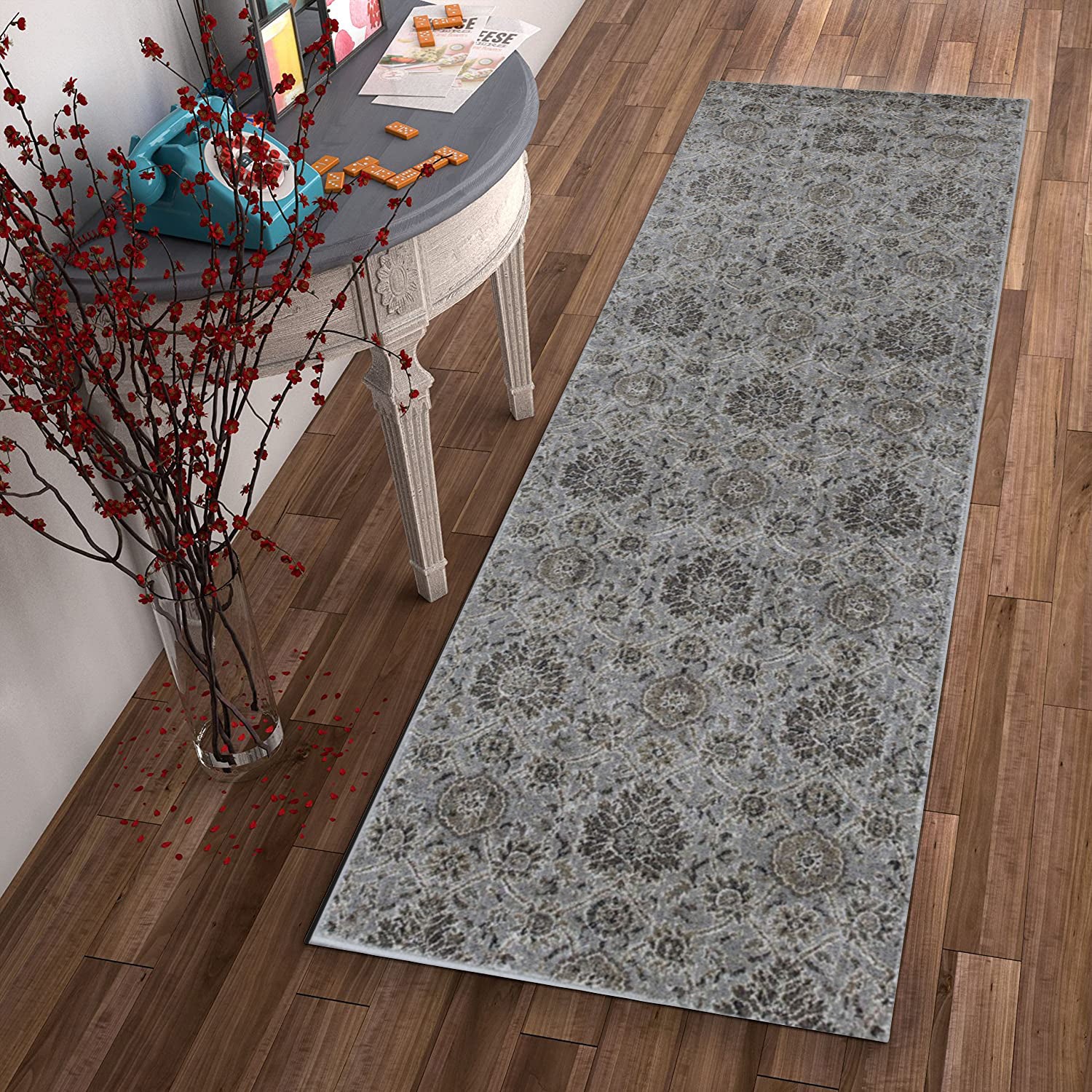 2' x 7' Runner Viscose Silver Area Rug