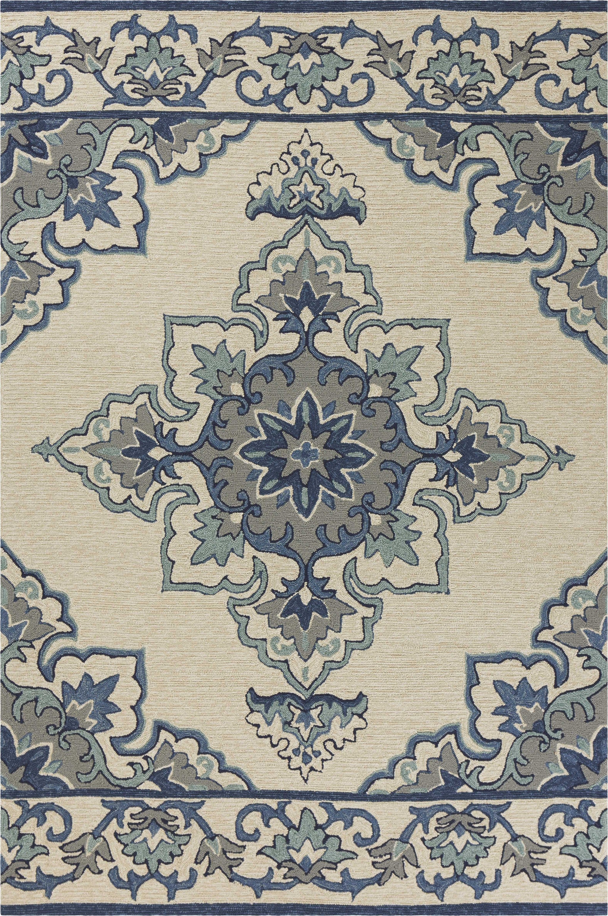 3' x 5' UV treated Polypropylene Ivory or Blue Area Rug