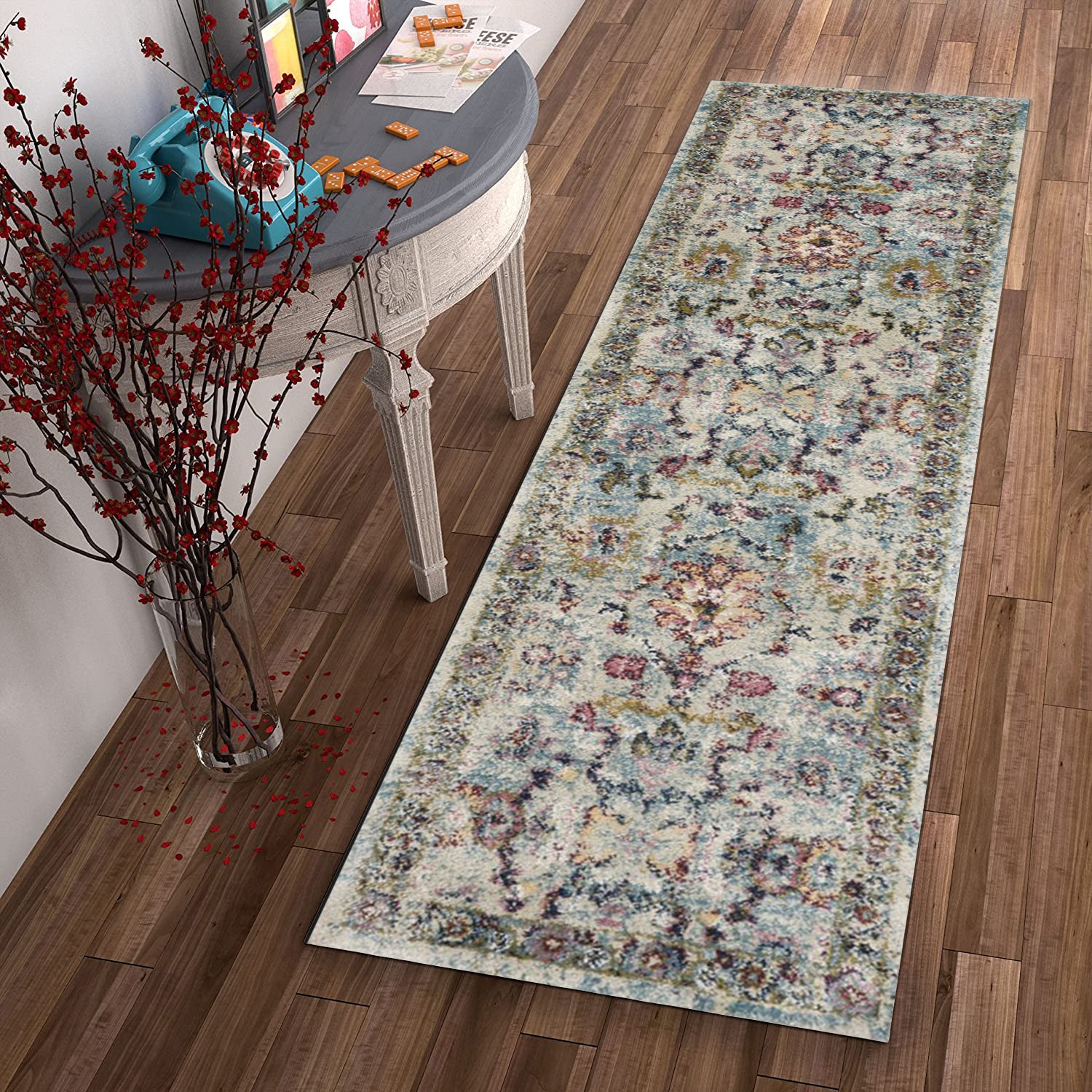 2' x 7' Runner Polypropylene Lt Blue Area Rug
